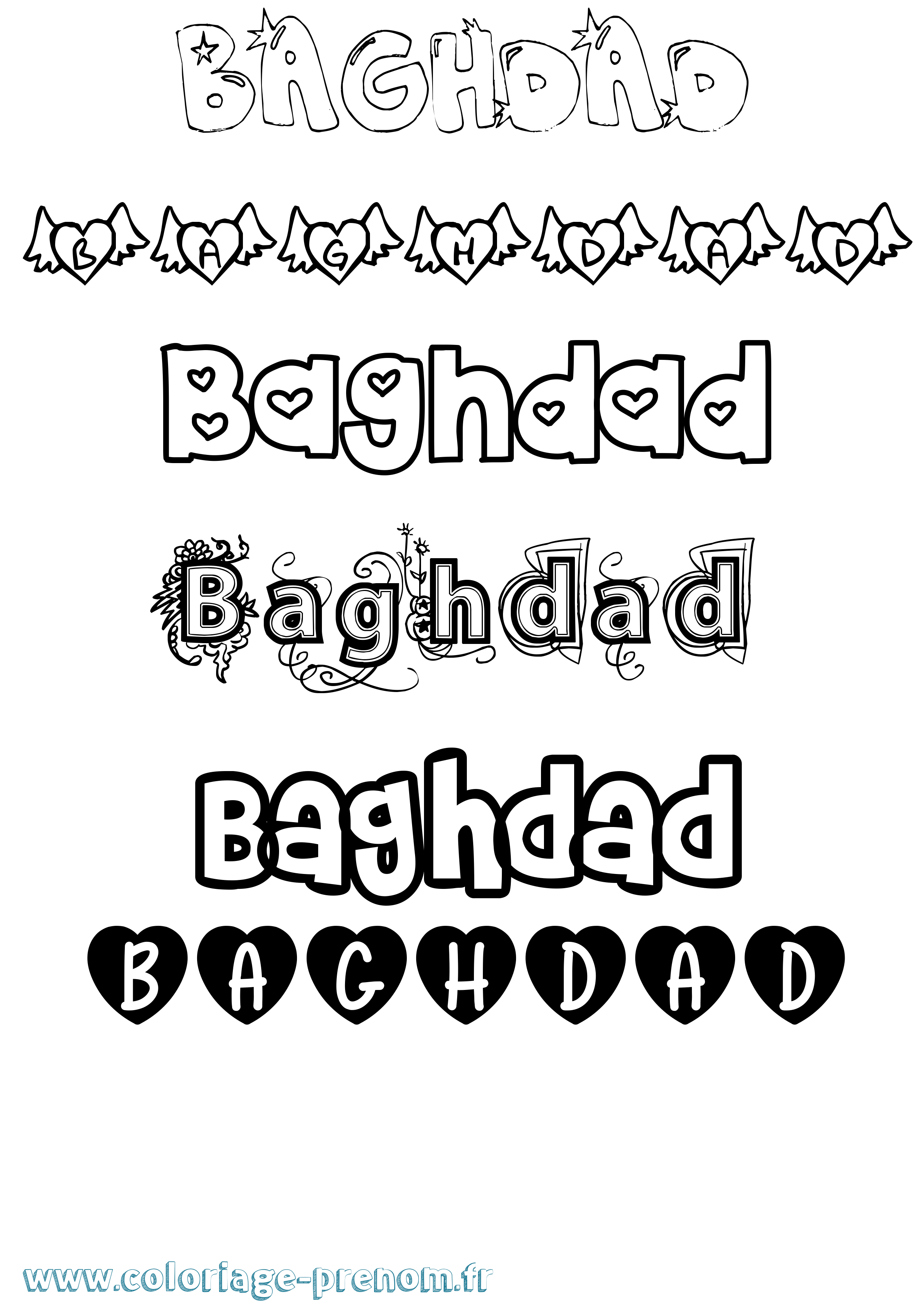 Coloriage prénom Baghdad Girly