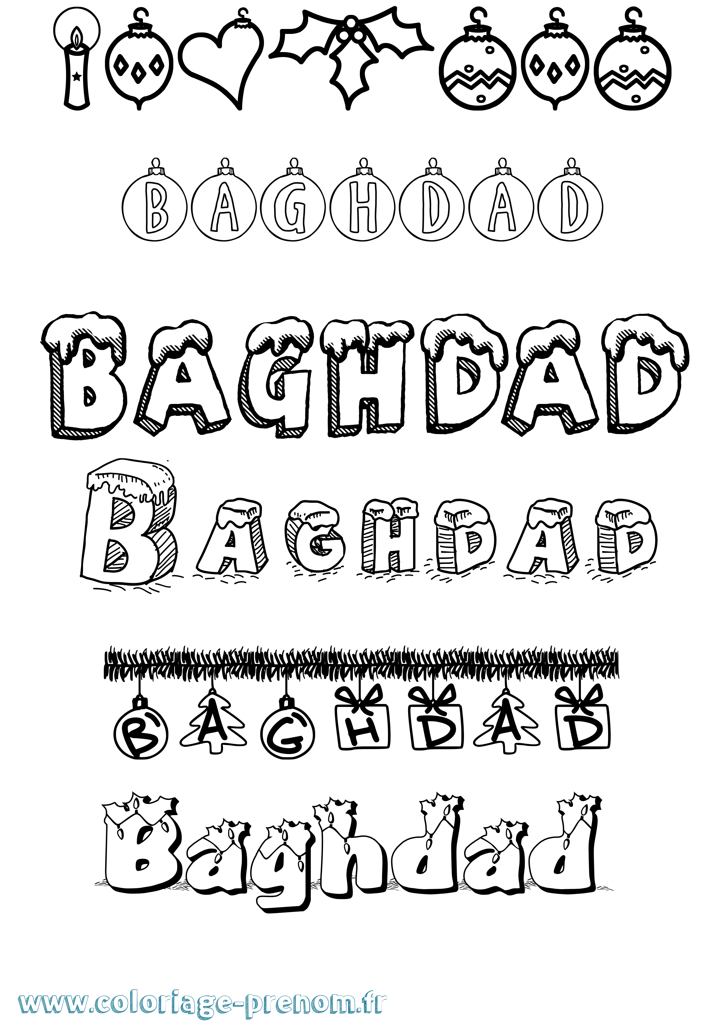 Coloriage prénom Baghdad Noël