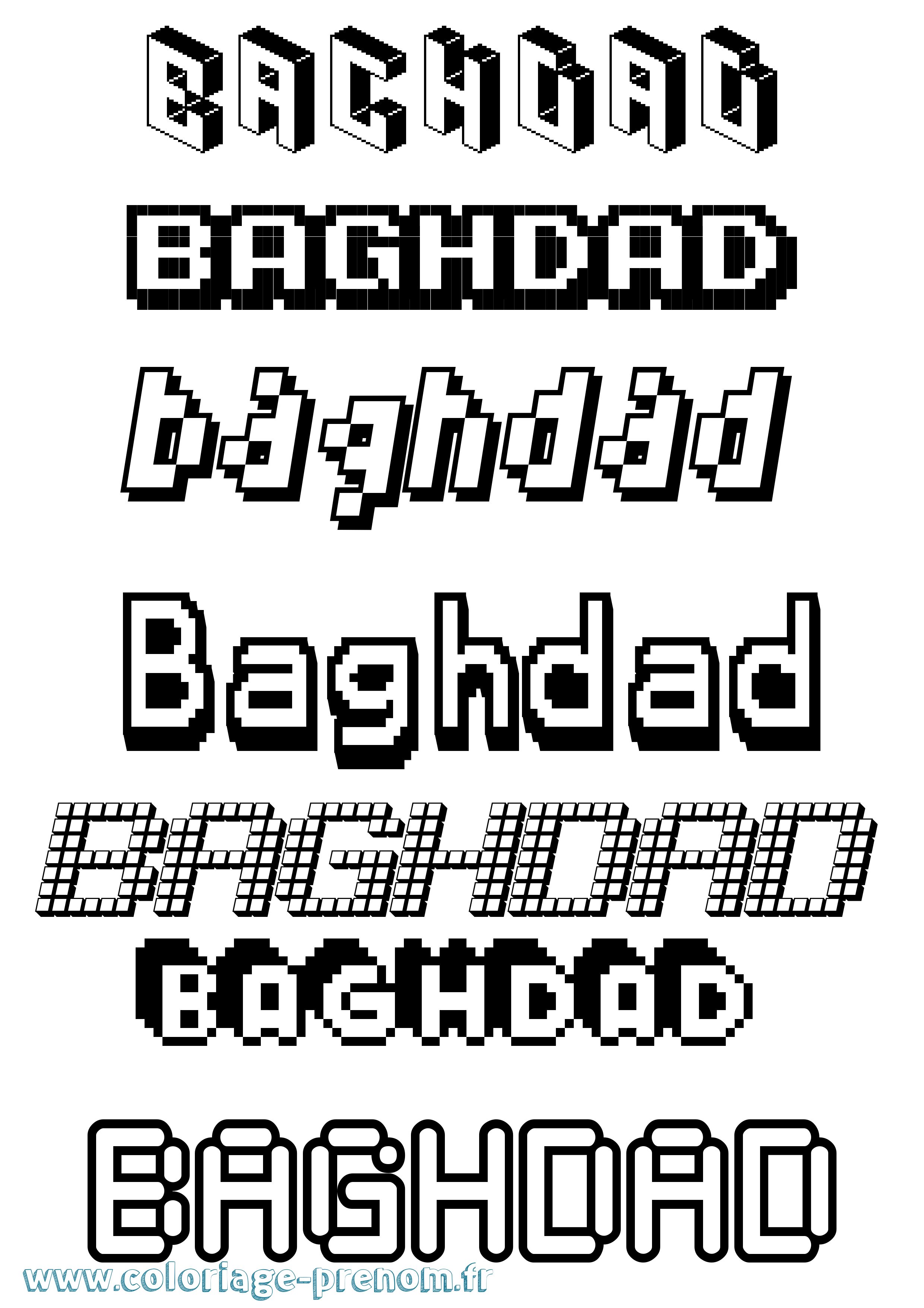 Coloriage prénom Baghdad Pixel