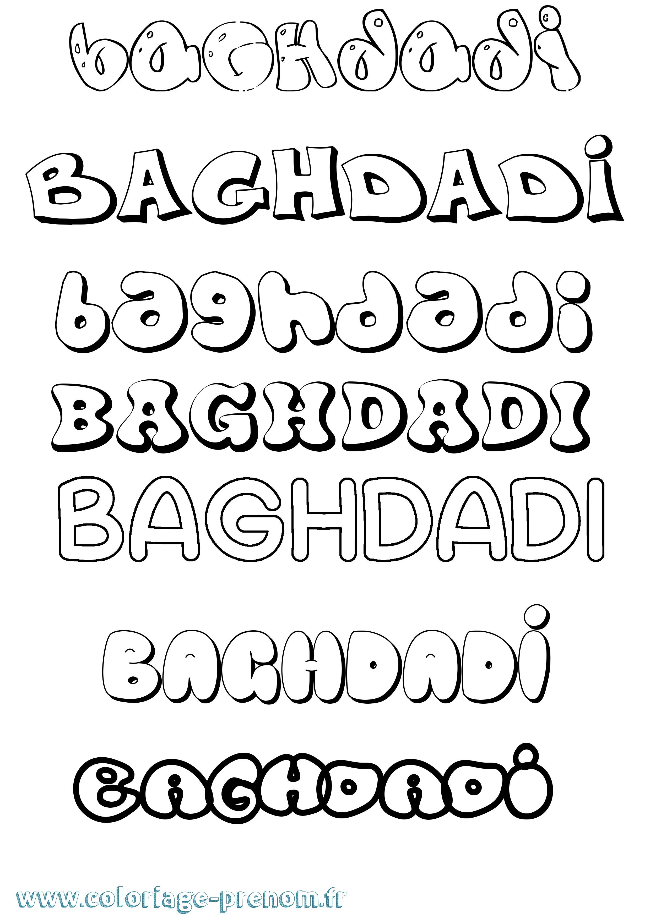 Coloriage Baghdadi Bubble Coloriage prénom Baghdadi Bubble