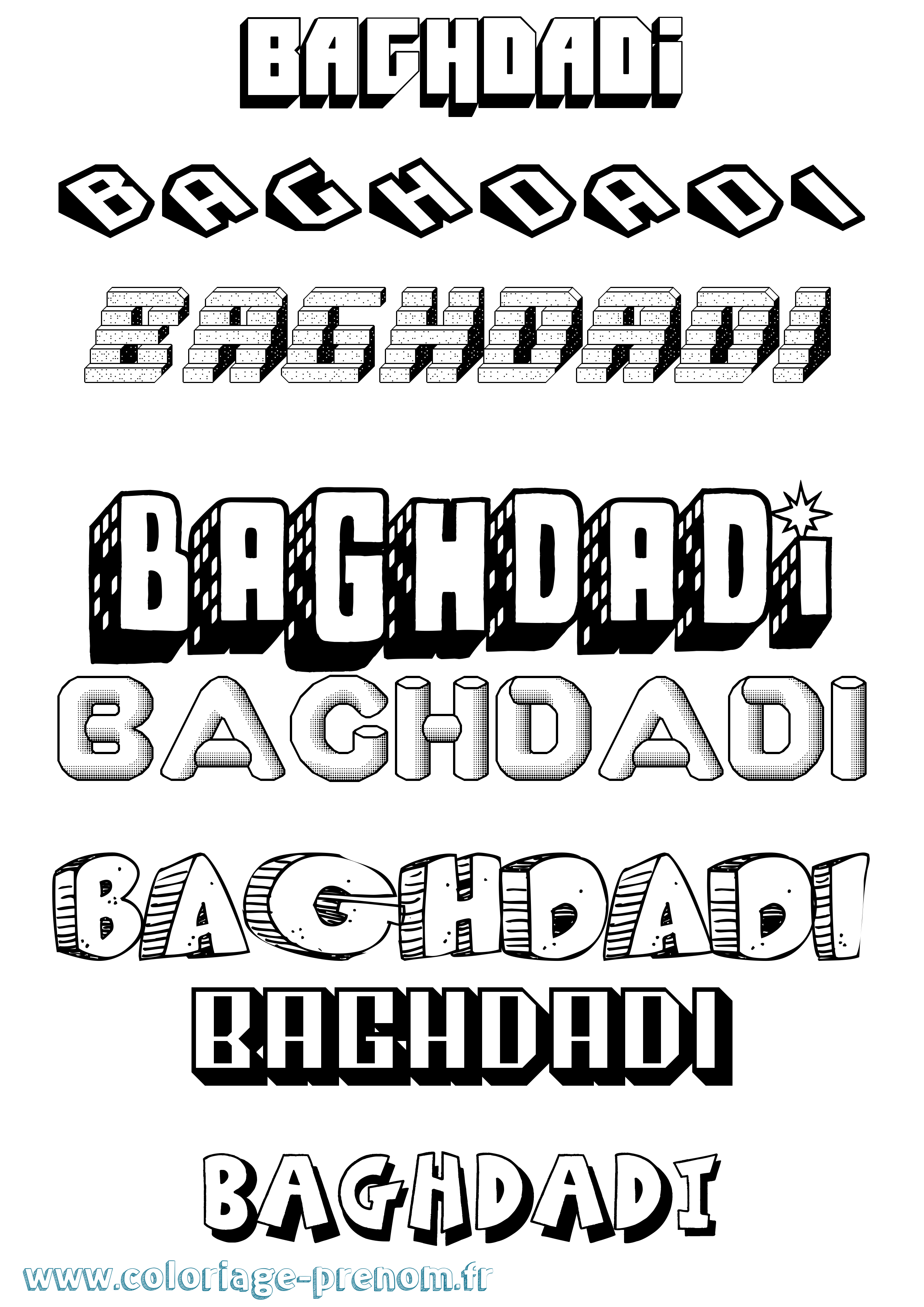 Coloriage Baghdadi Effet 3D Coloriage prénom Baghdadi Effet 3D