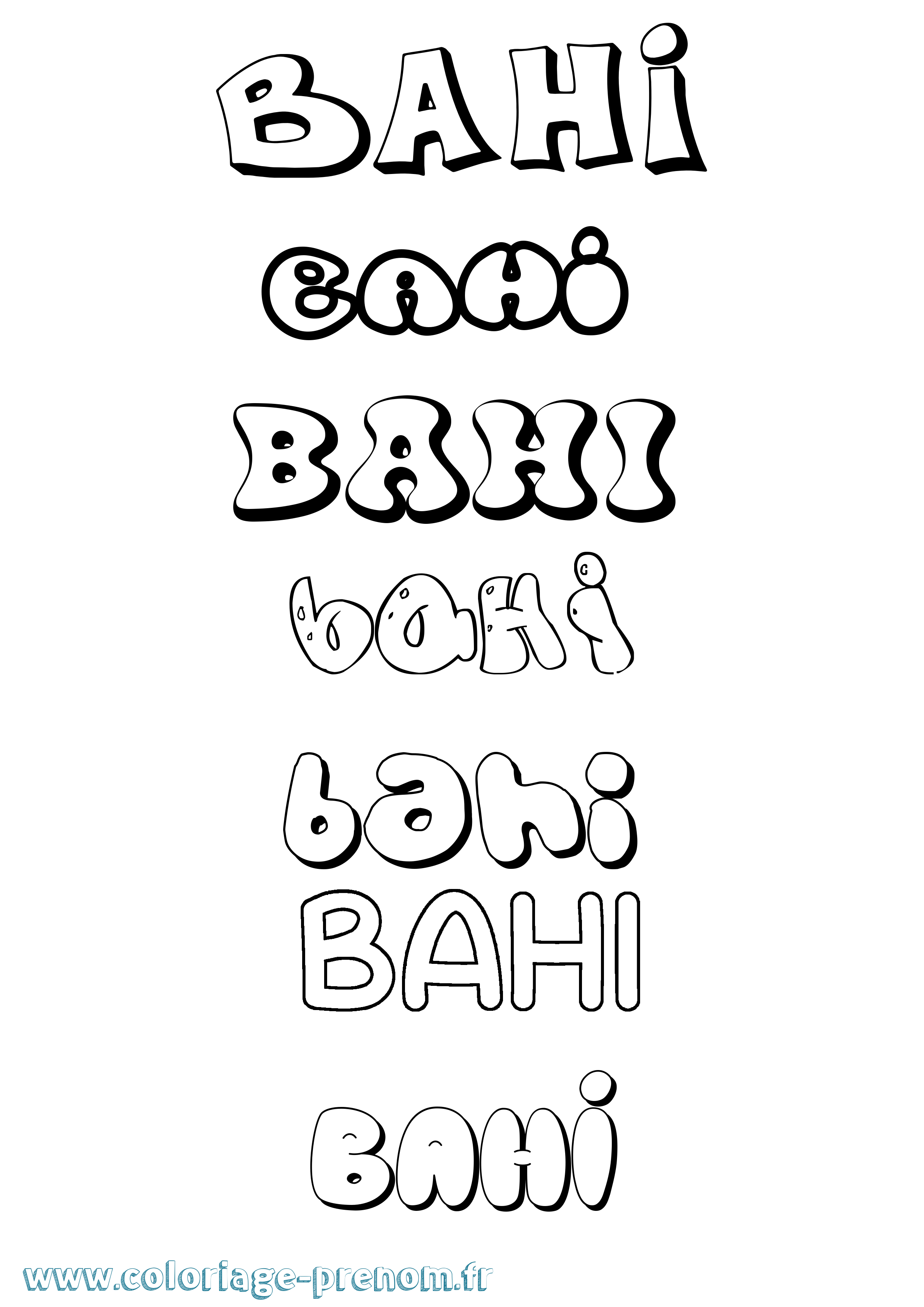 Coloriage prénom Bahi Bubble