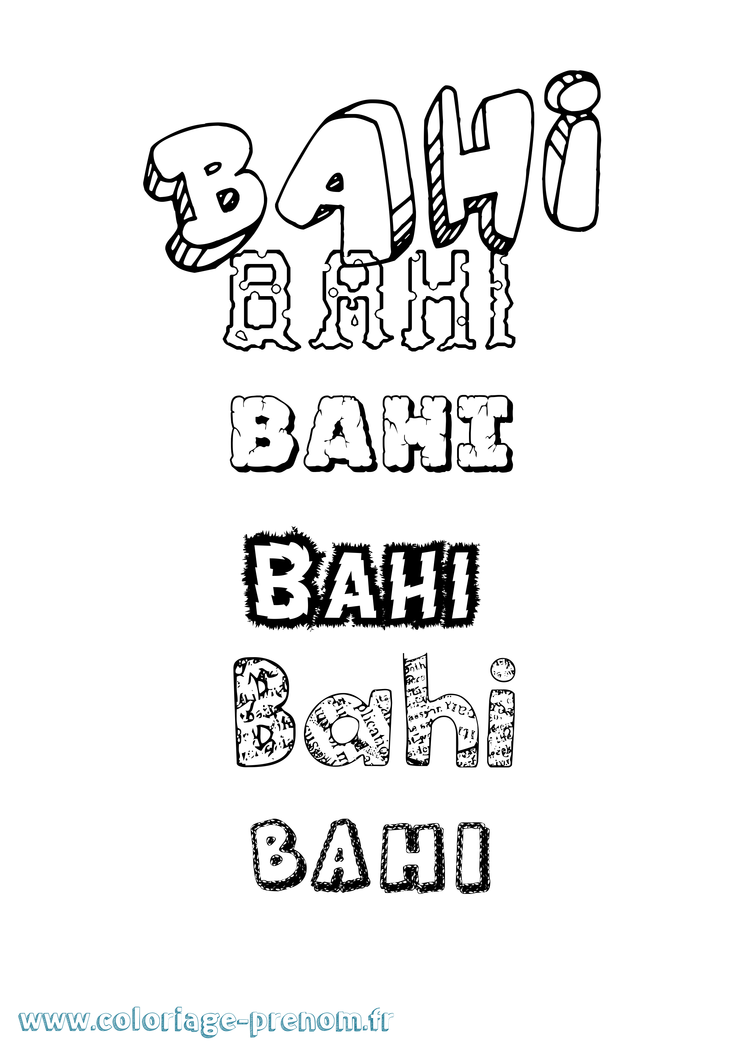 Coloriage prénom Bahi Destructuré