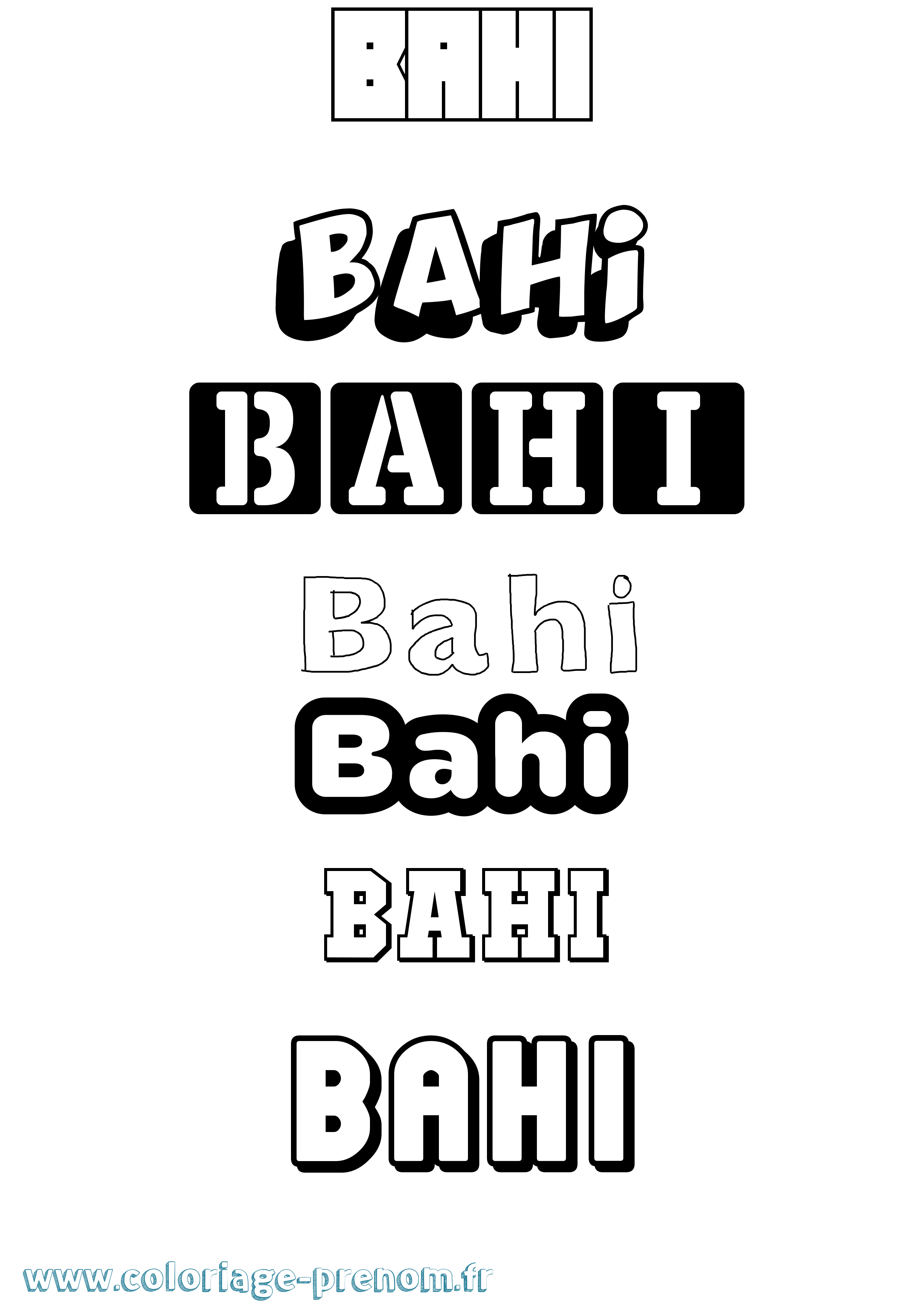 Coloriage prénom Bahi Simple