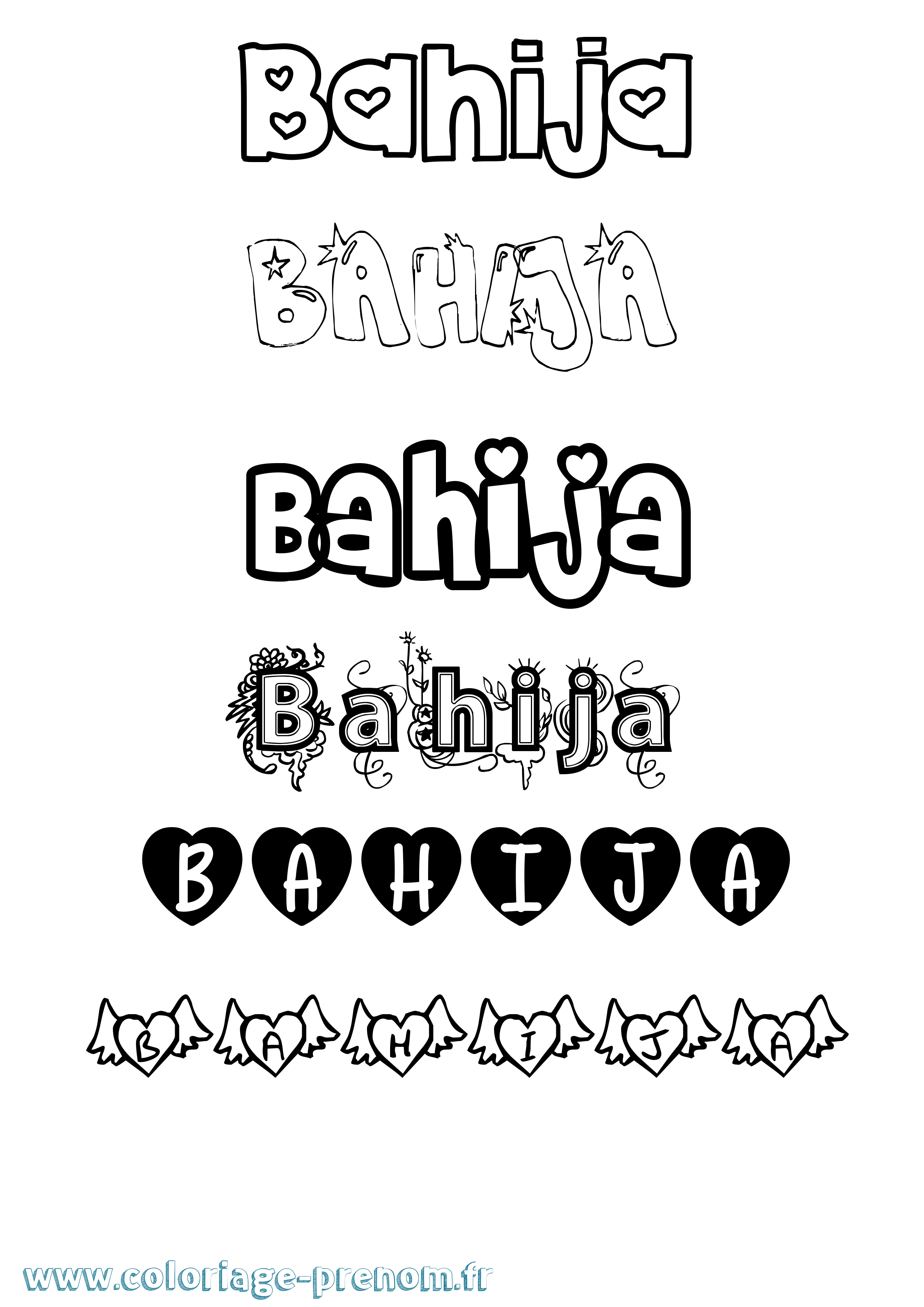 Coloriage prénom Bahija Girly