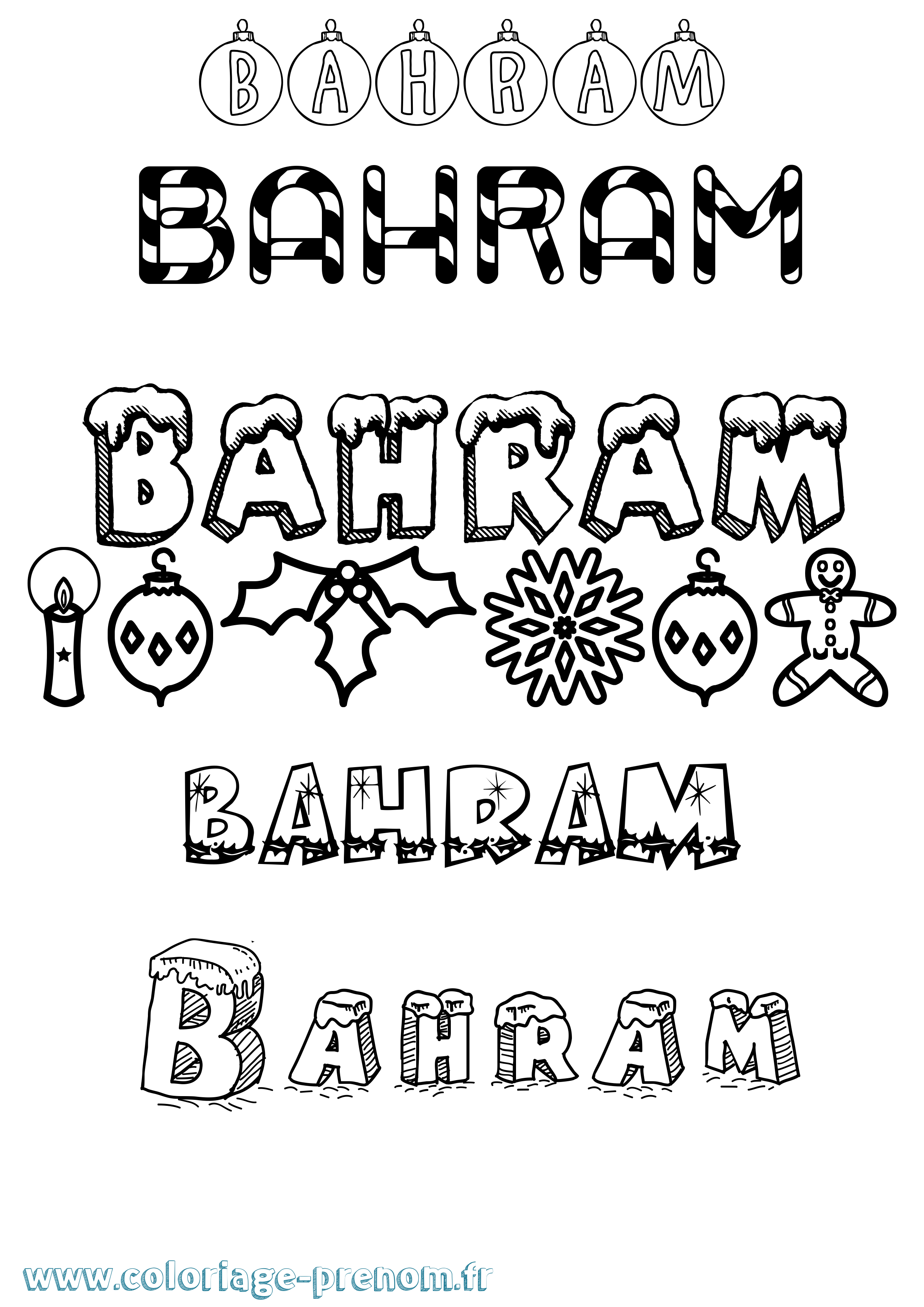 Coloriage Bahram Noël Coloriage prénom Bahram Noël