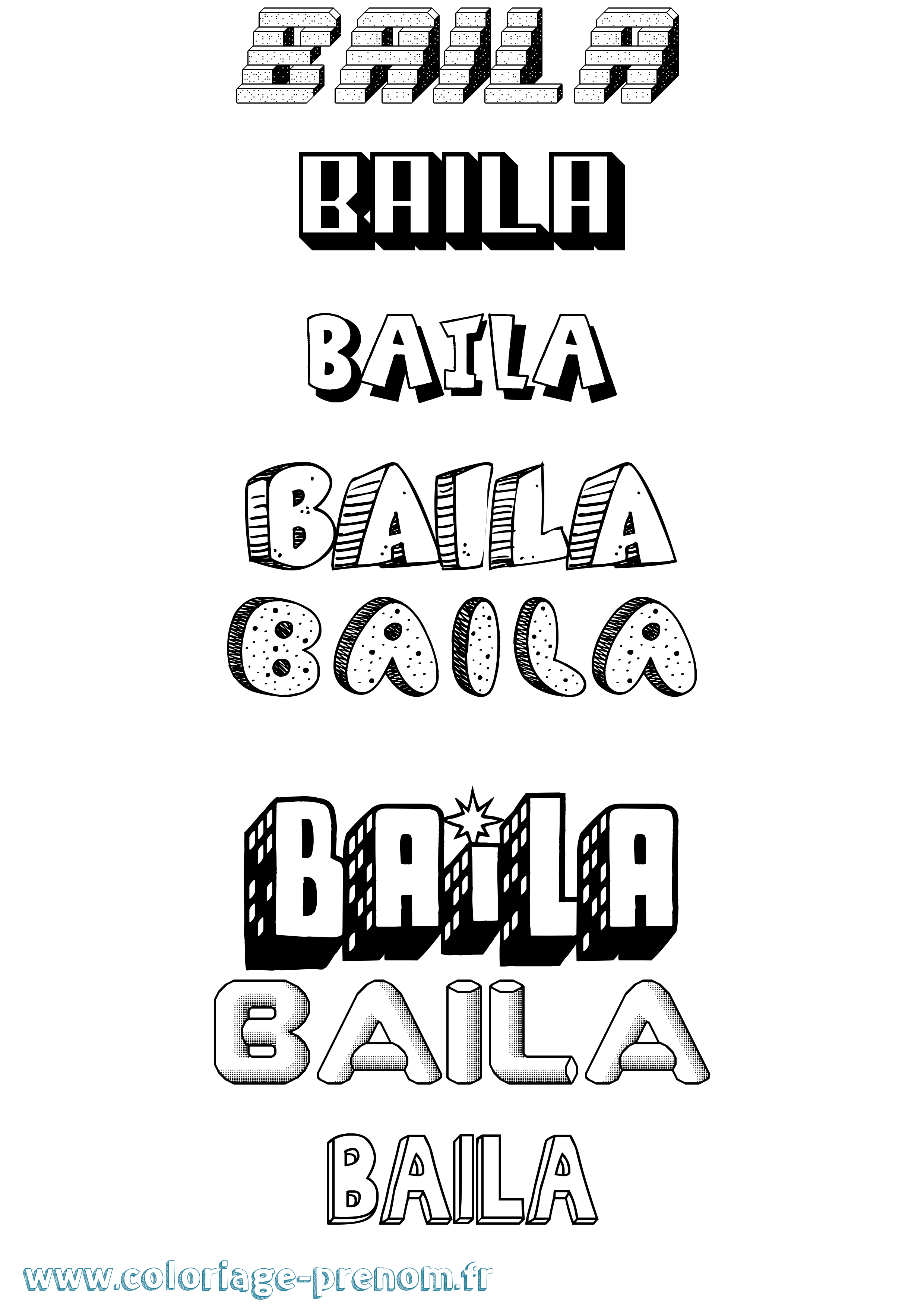 Coloriage Baila Effet 3D Coloriage prénom Baila Effet 3D