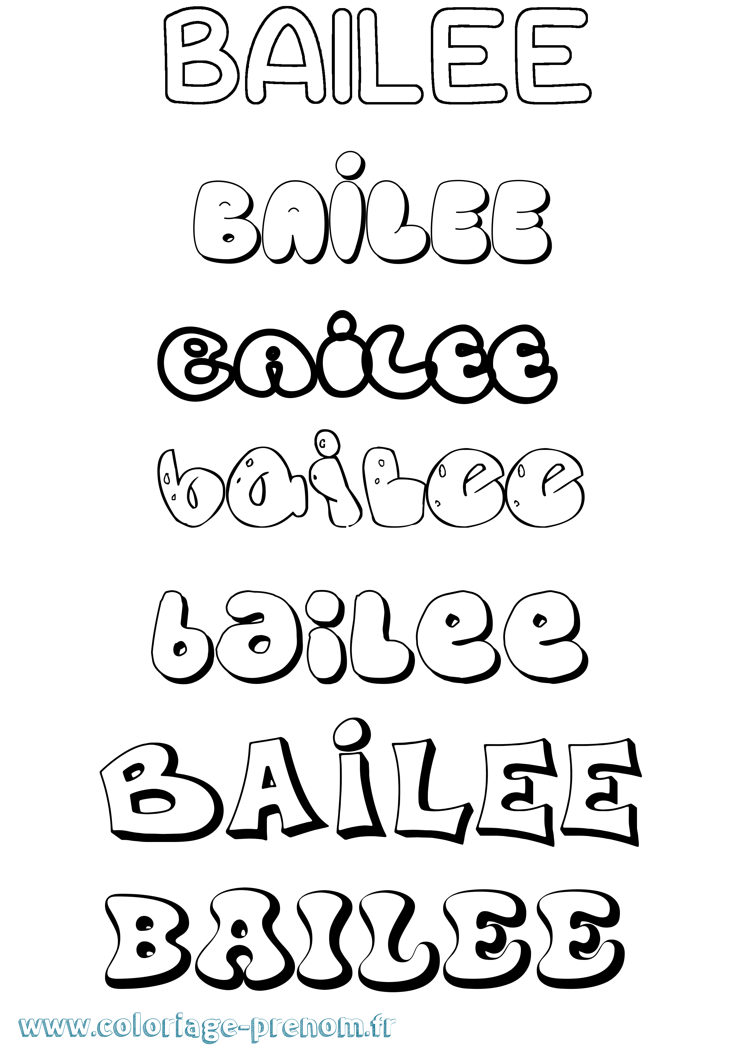 Coloriage prénom Bailee Bubble