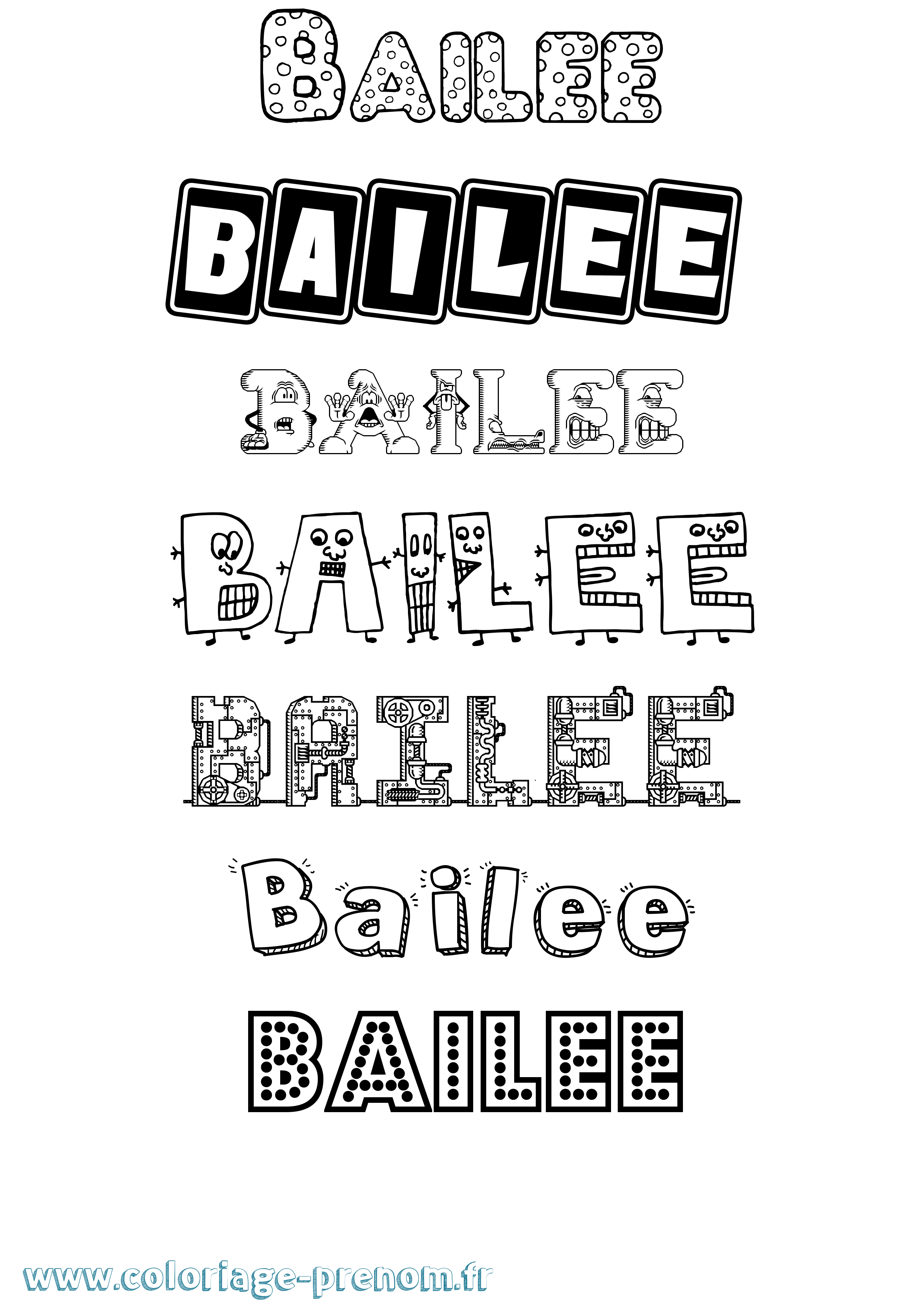 Coloriage prénom Bailee Fun