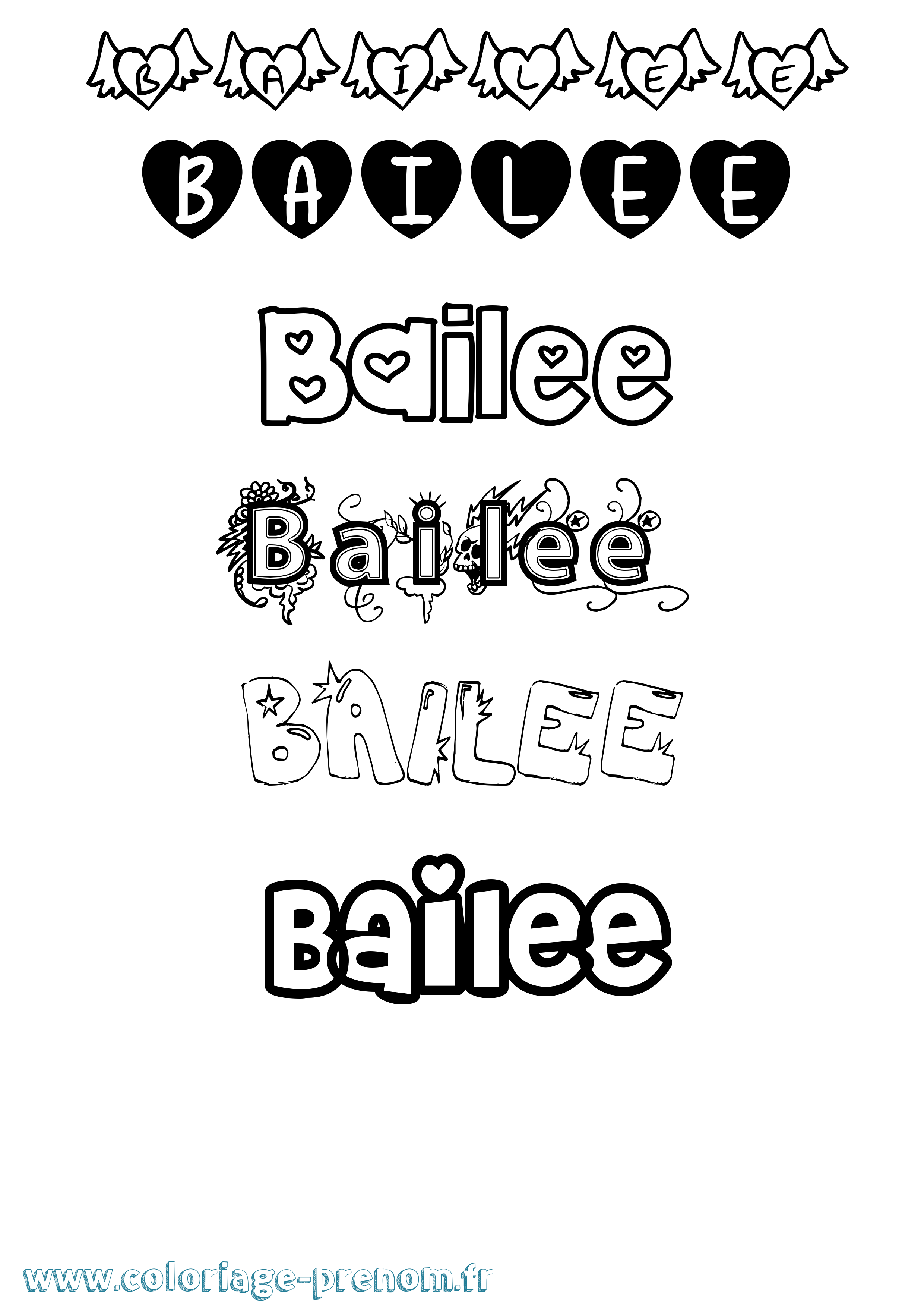 Coloriage prénom Bailee Girly