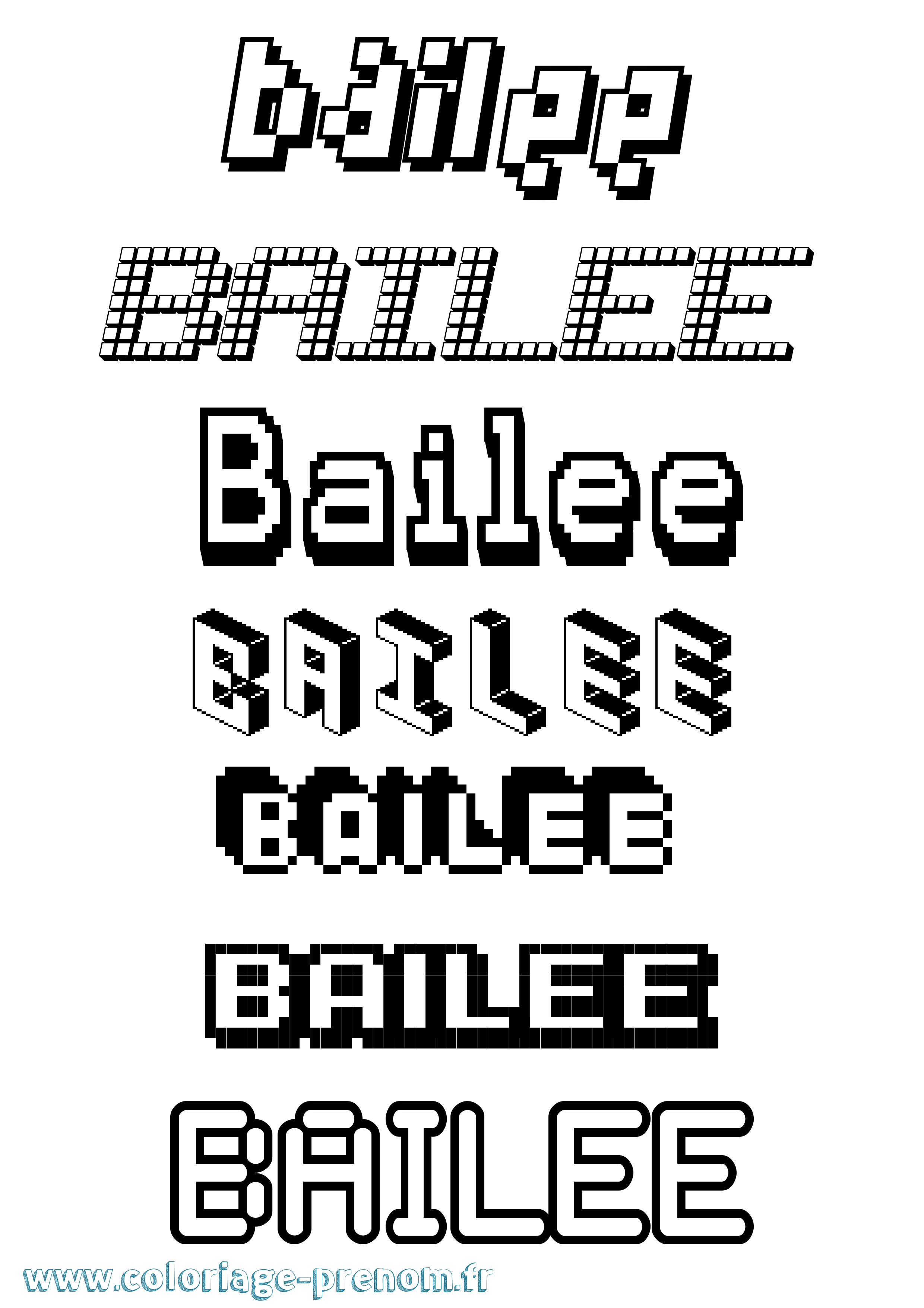 Coloriage prénom Bailee Pixel