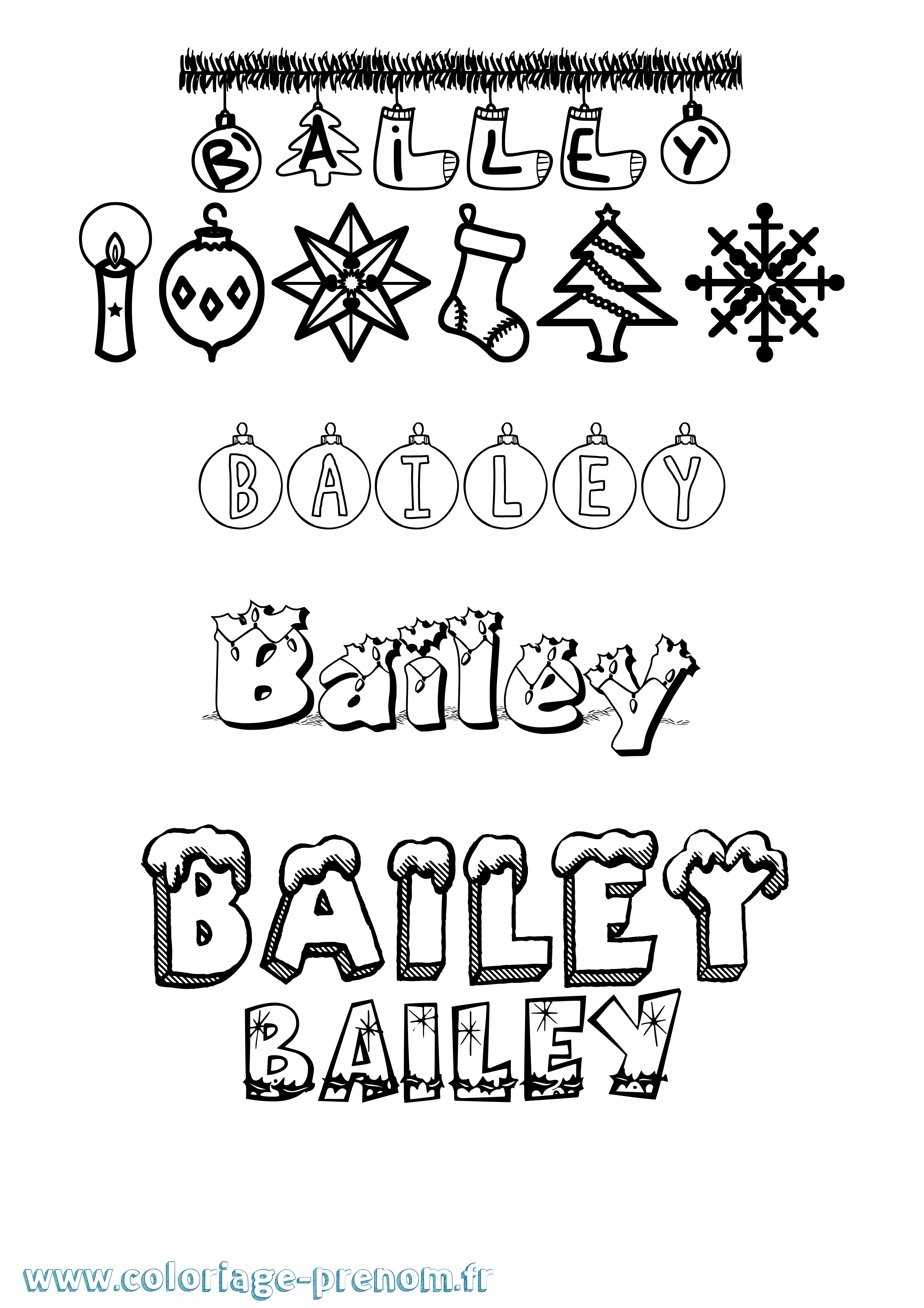 Coloriage Bailey Noël Coloriage prénom Bailey Noël