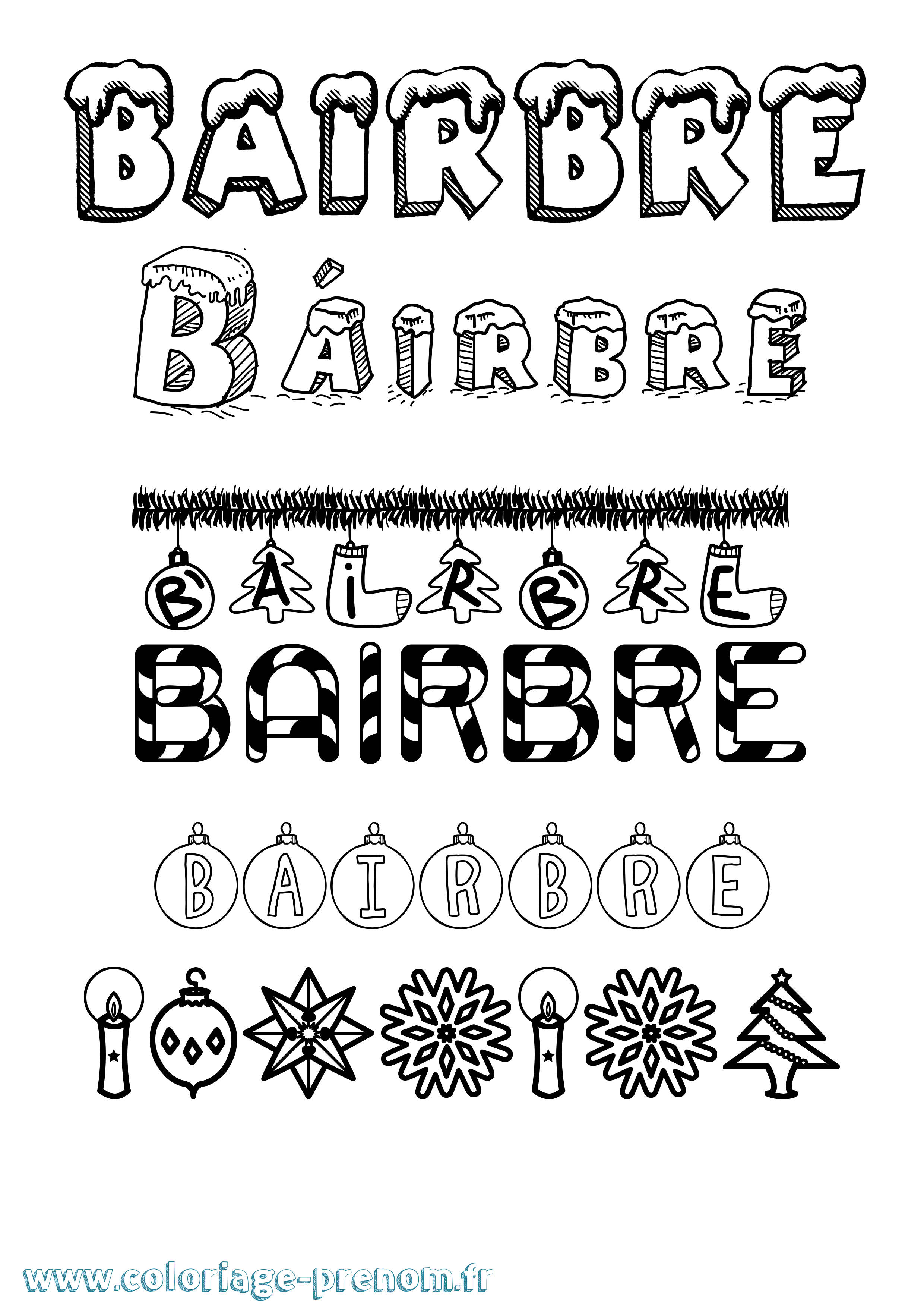 Coloriage Báirbre Noël Coloriage prénom Báirbre Noël