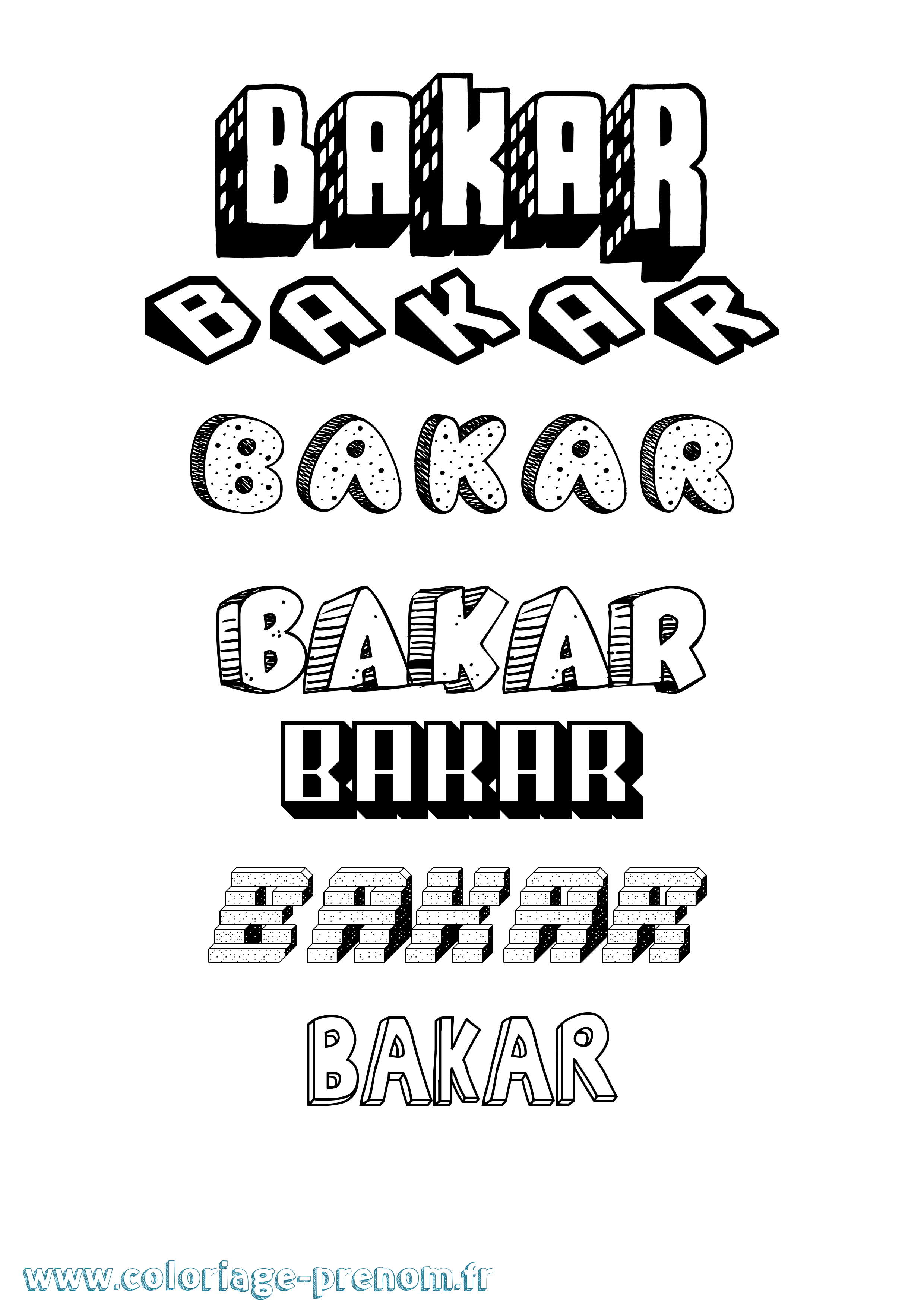 Coloriage Bakar Effet 3D Coloriage prénom Bakar Effet 3D