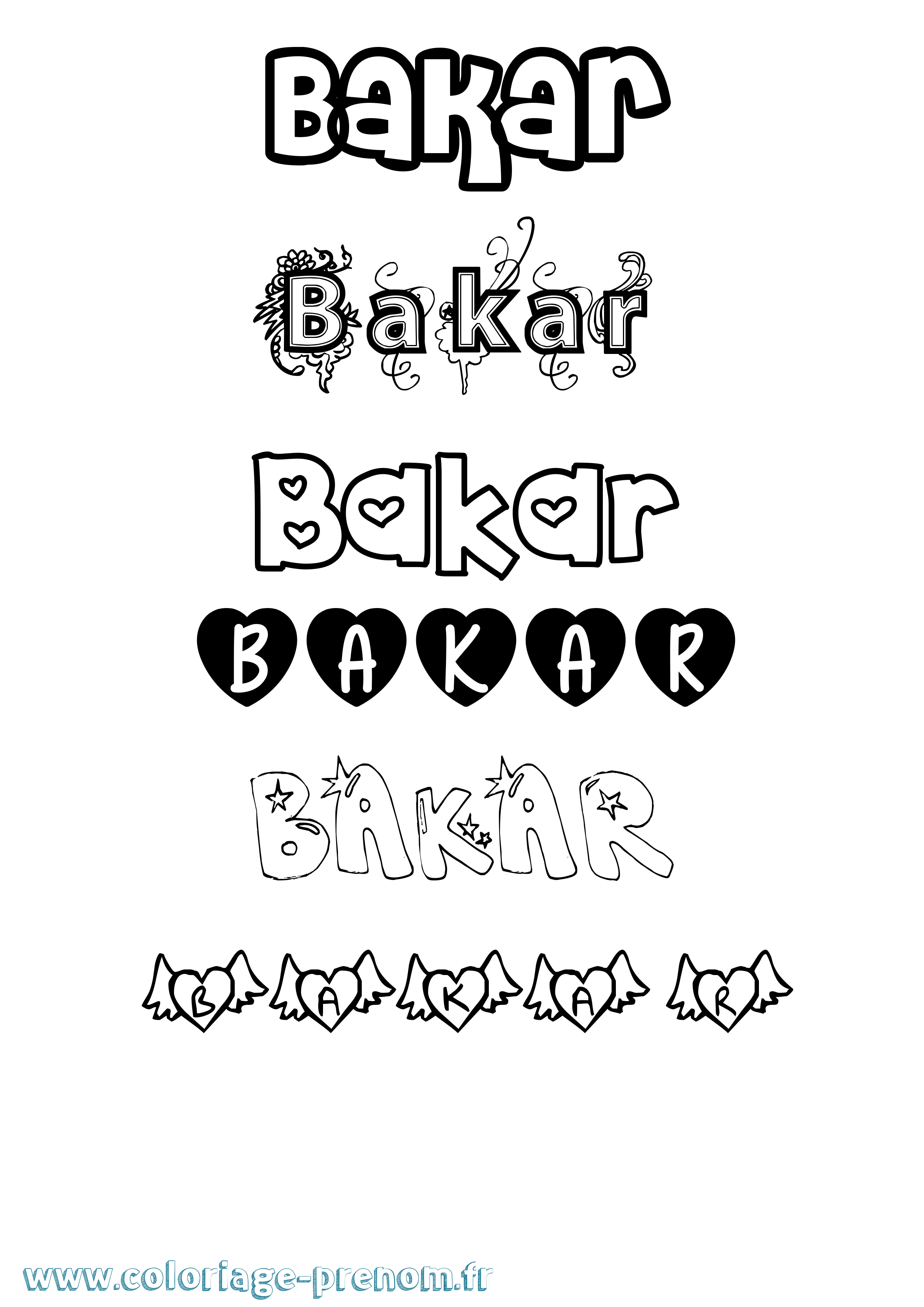 Coloriage Bakar Girly Coloriage prénom Bakar Girly