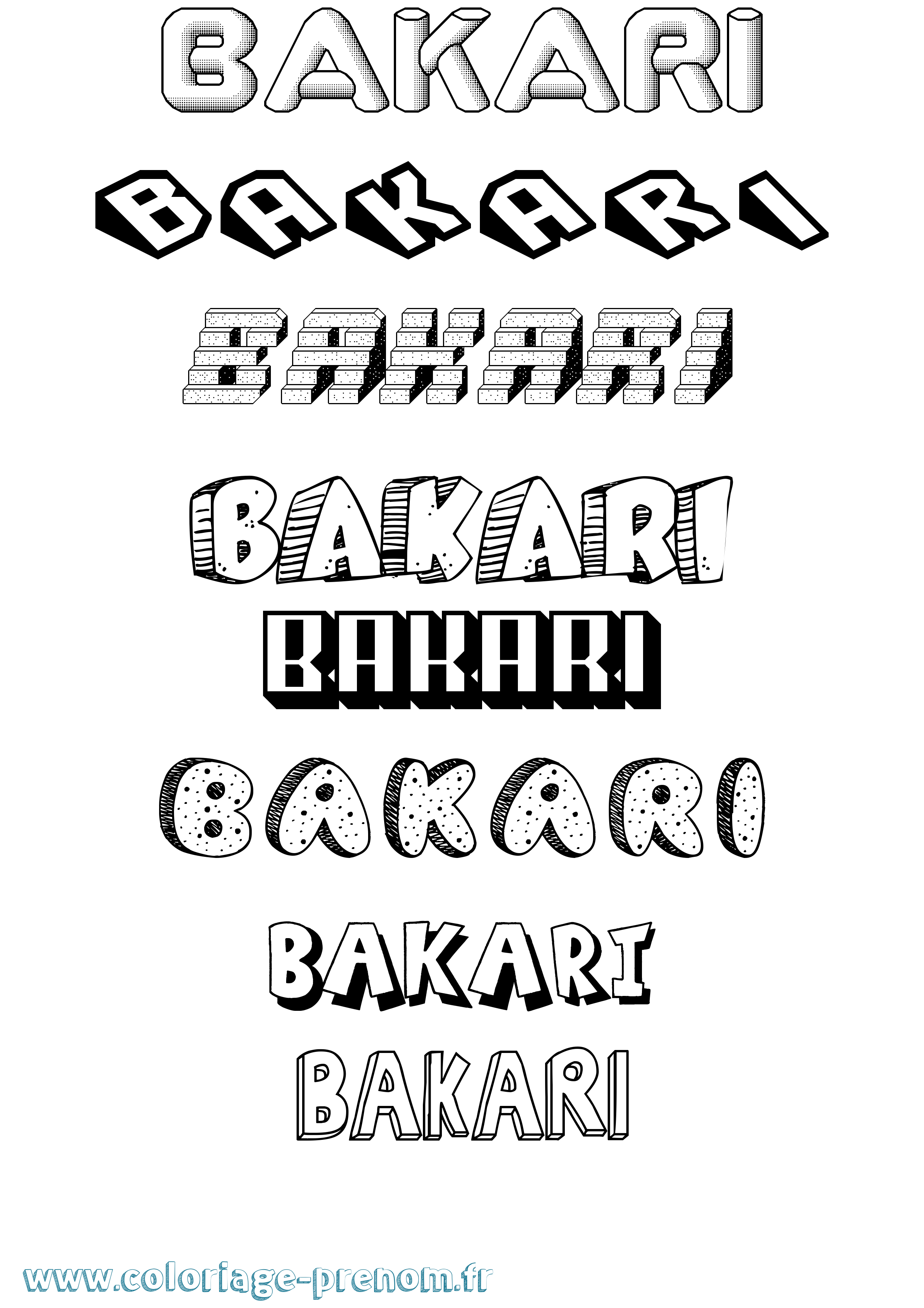 Coloriage Bakari Effet 3D Coloriage prénom Bakari Effet 3D