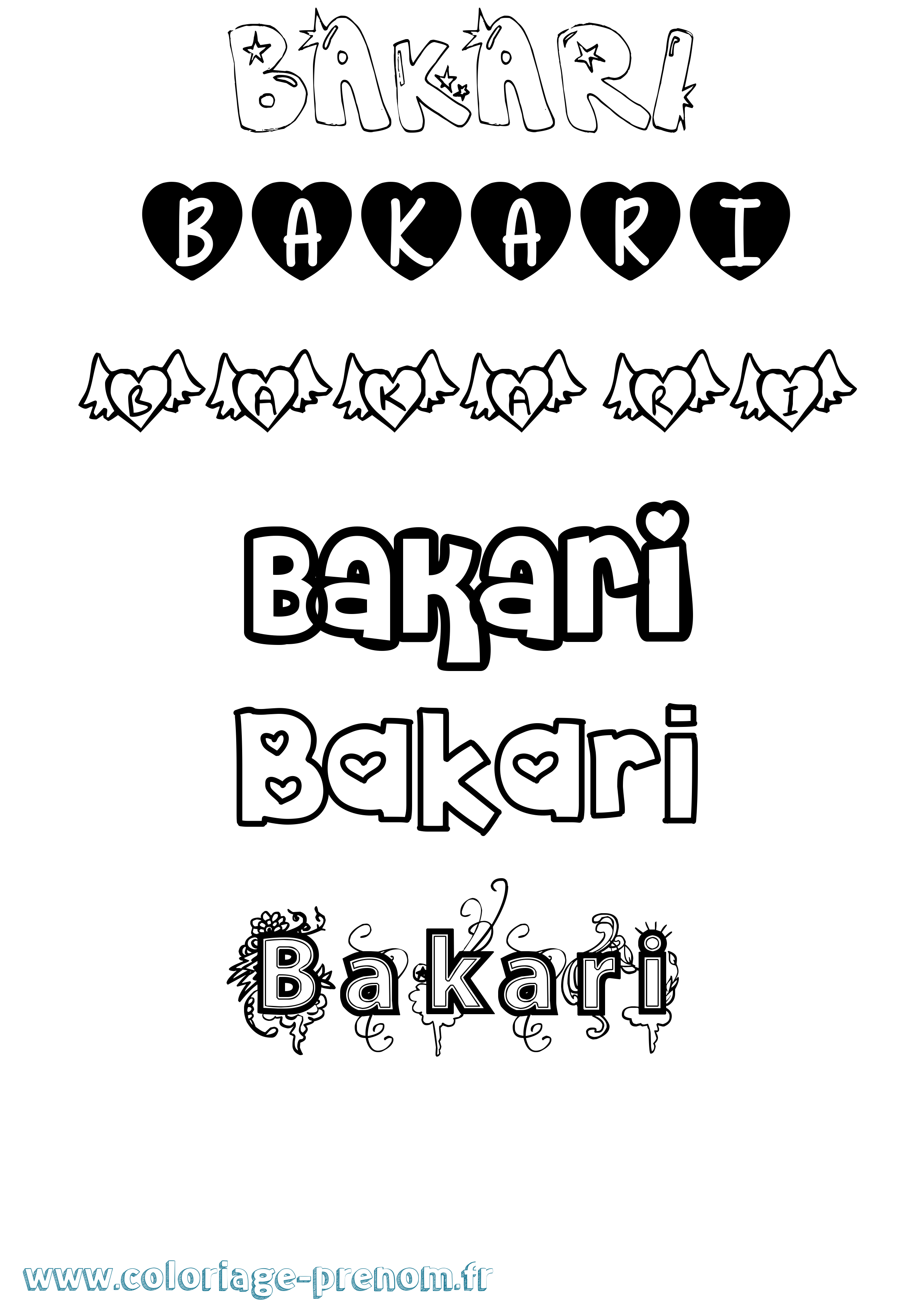 Coloriage Bakari Girly Coloriage prénom Bakari Girly