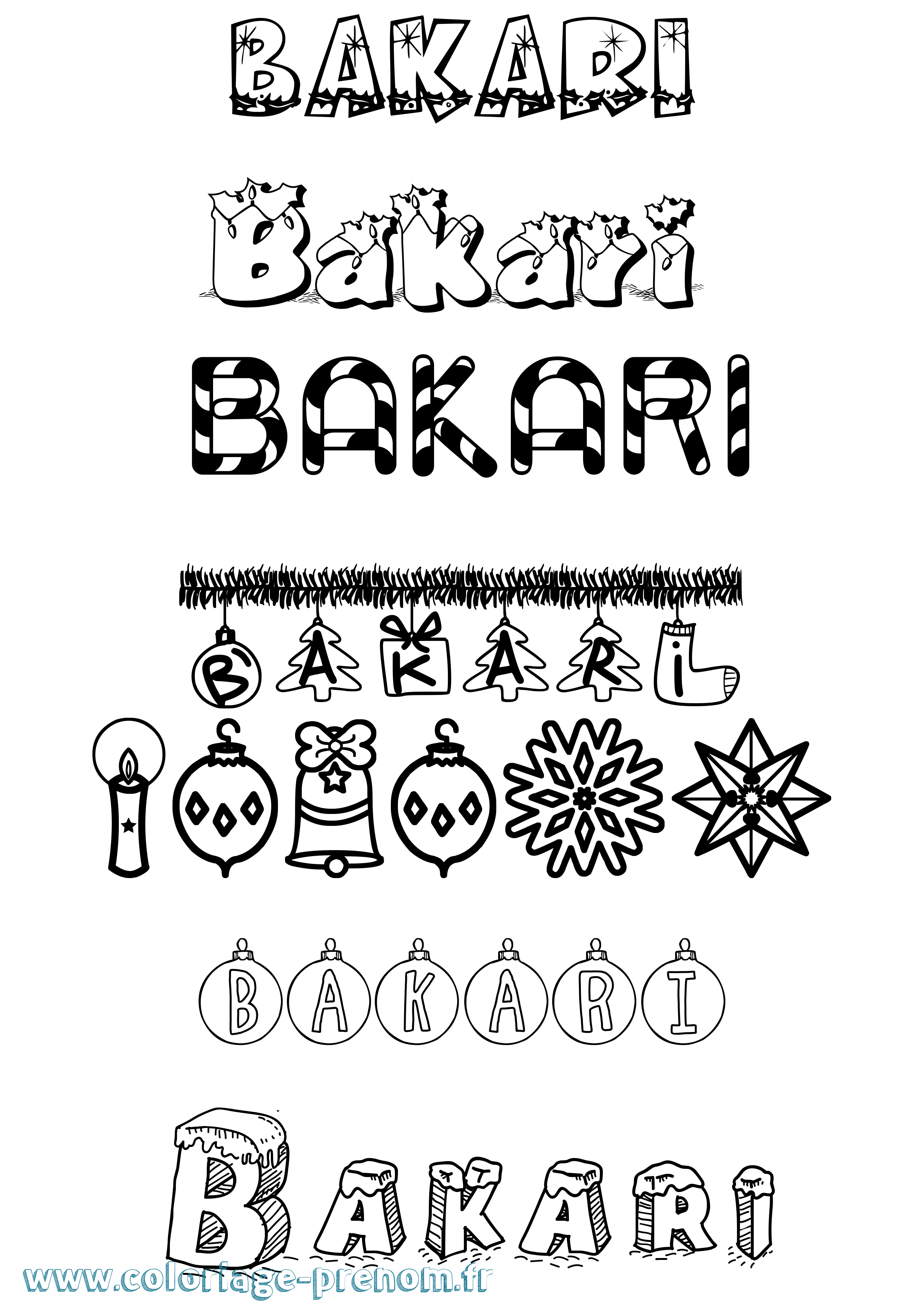 Coloriage Bakari Noël Coloriage prénom Bakari Noël