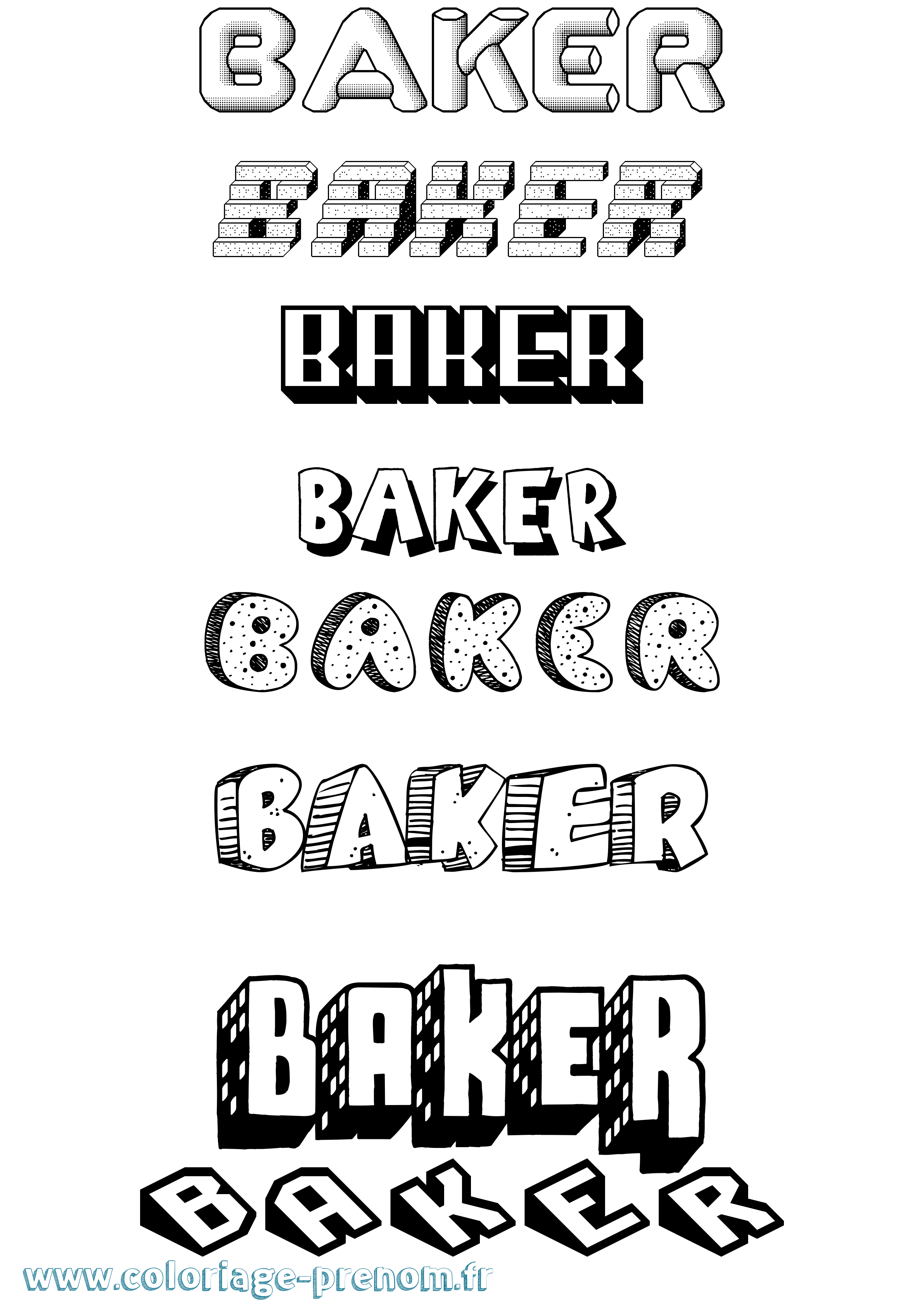Coloriage prénom Baker Effet 3D