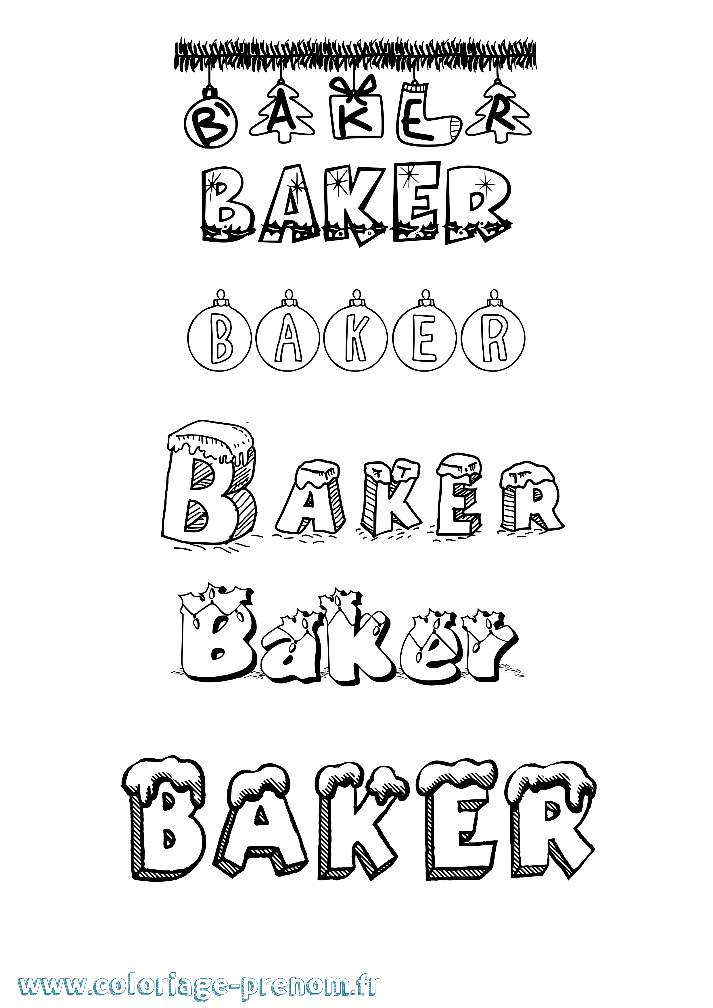 Coloriage prénom Baker Noël