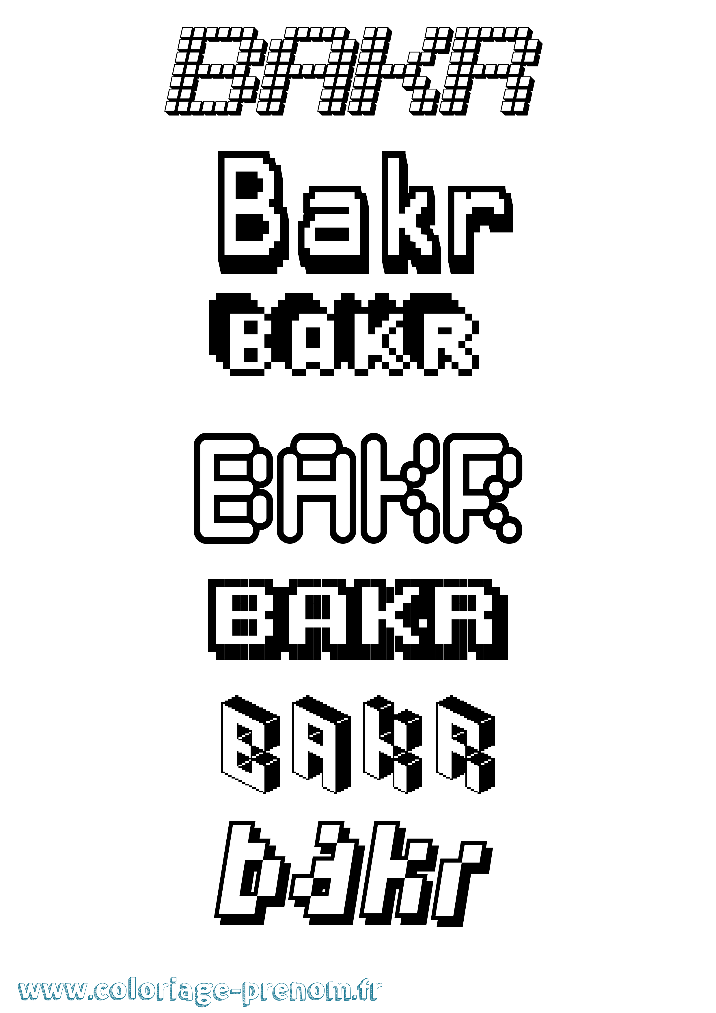 Coloriage prénom Bakr Pixel
