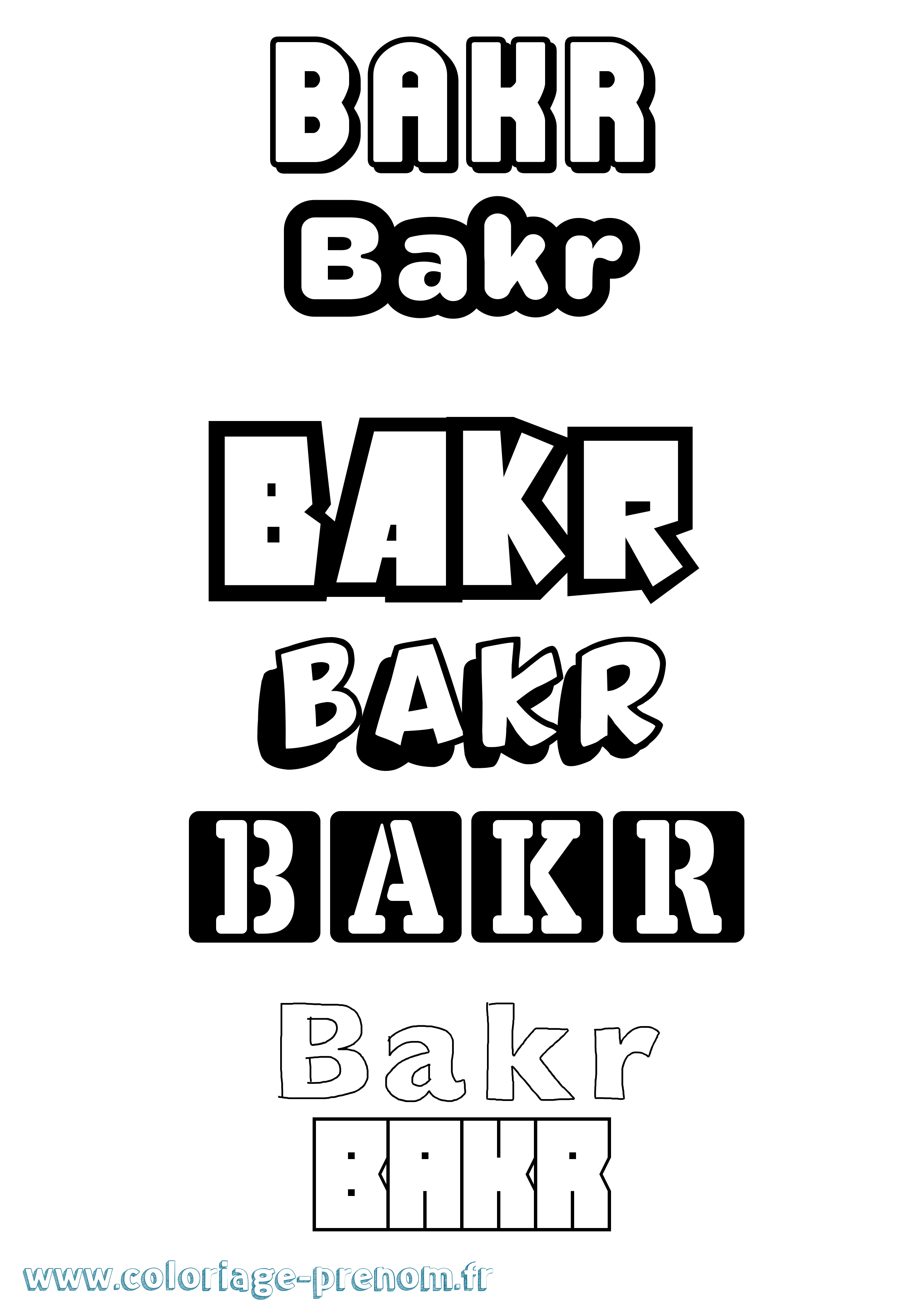 Coloriage prénom Bakr Simple