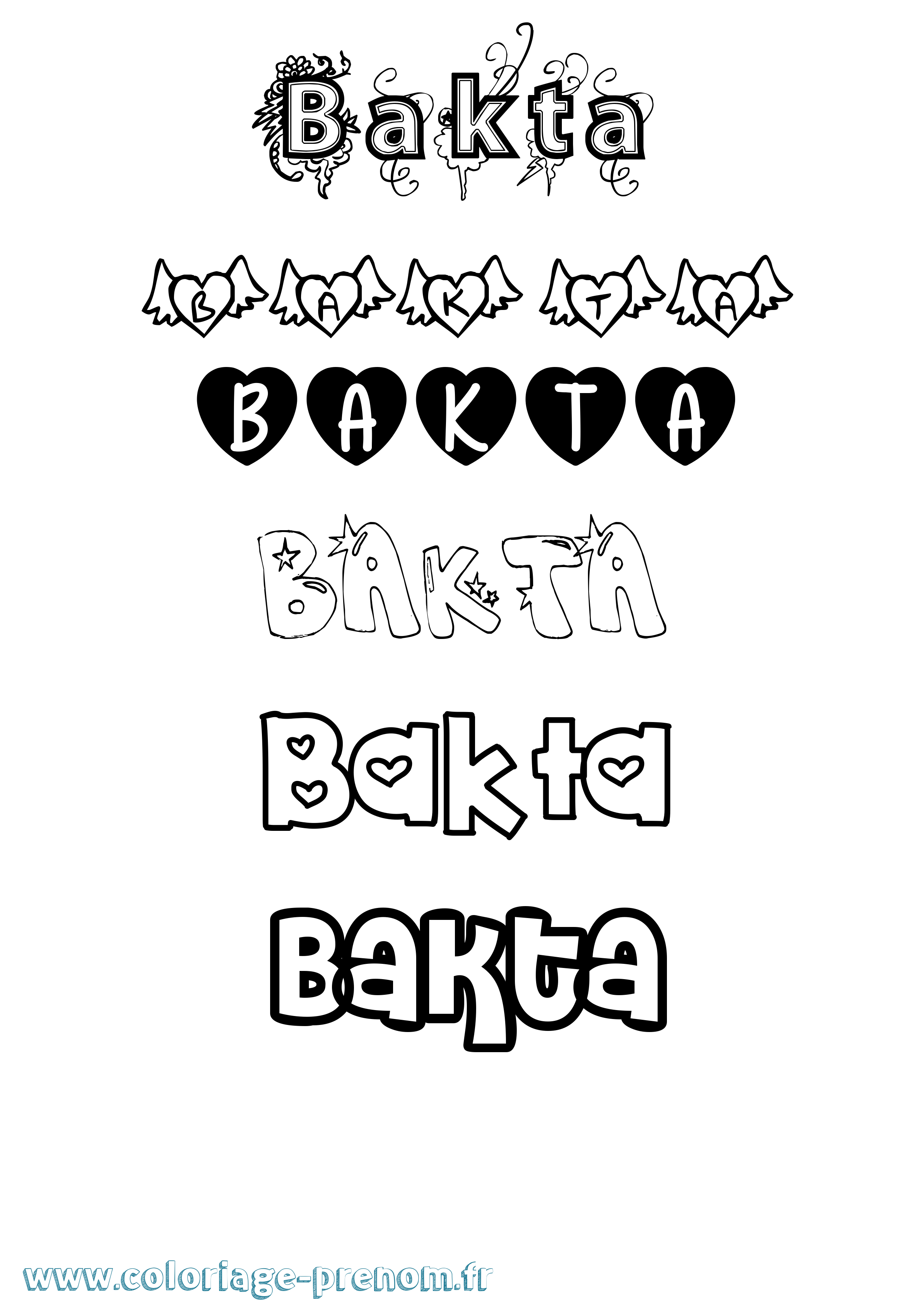 Coloriage prénom Bakta Girly