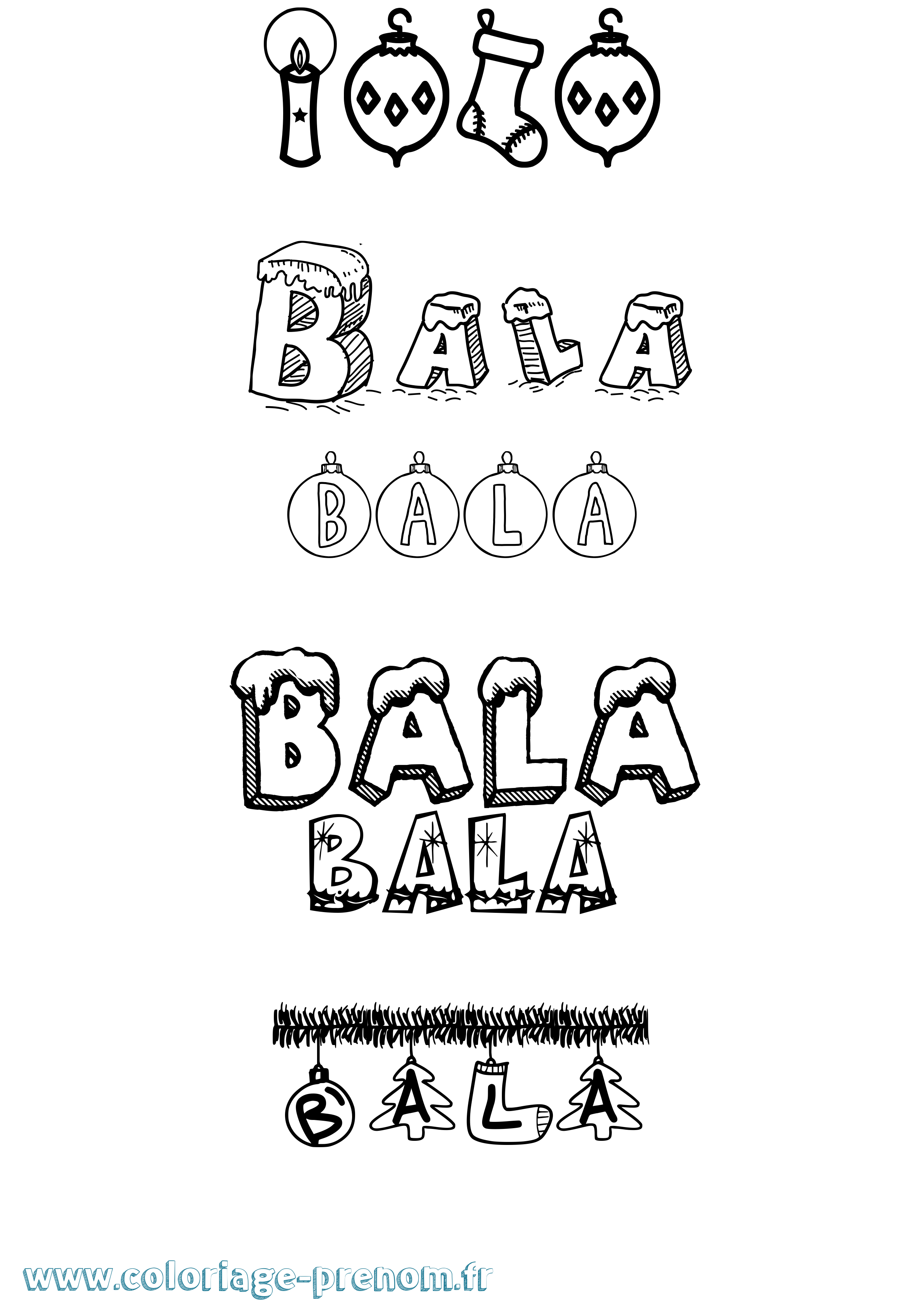 Coloriage Bala Noël Coloriage prénom Bala Noël