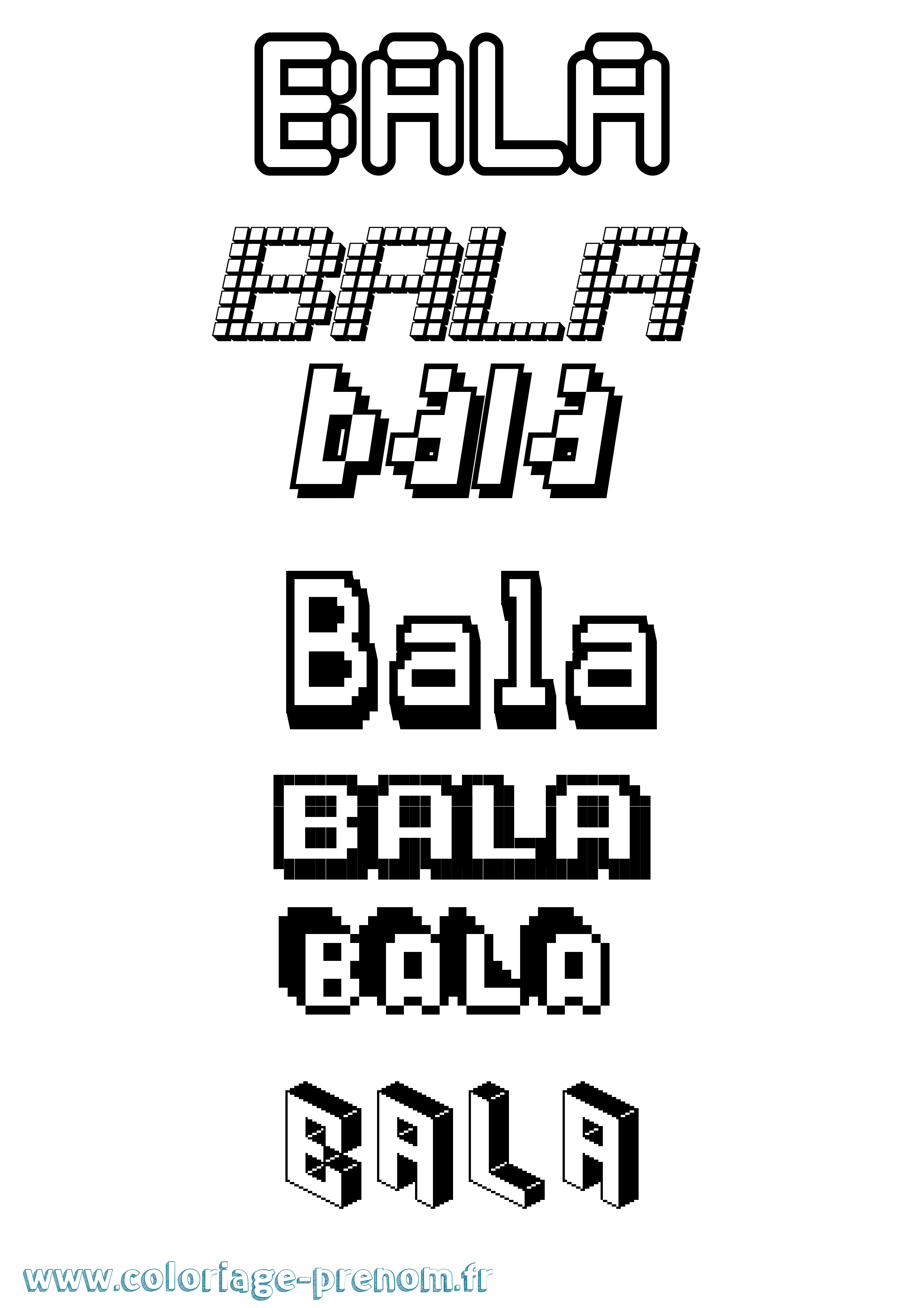 Coloriage prénom Bala Pixel