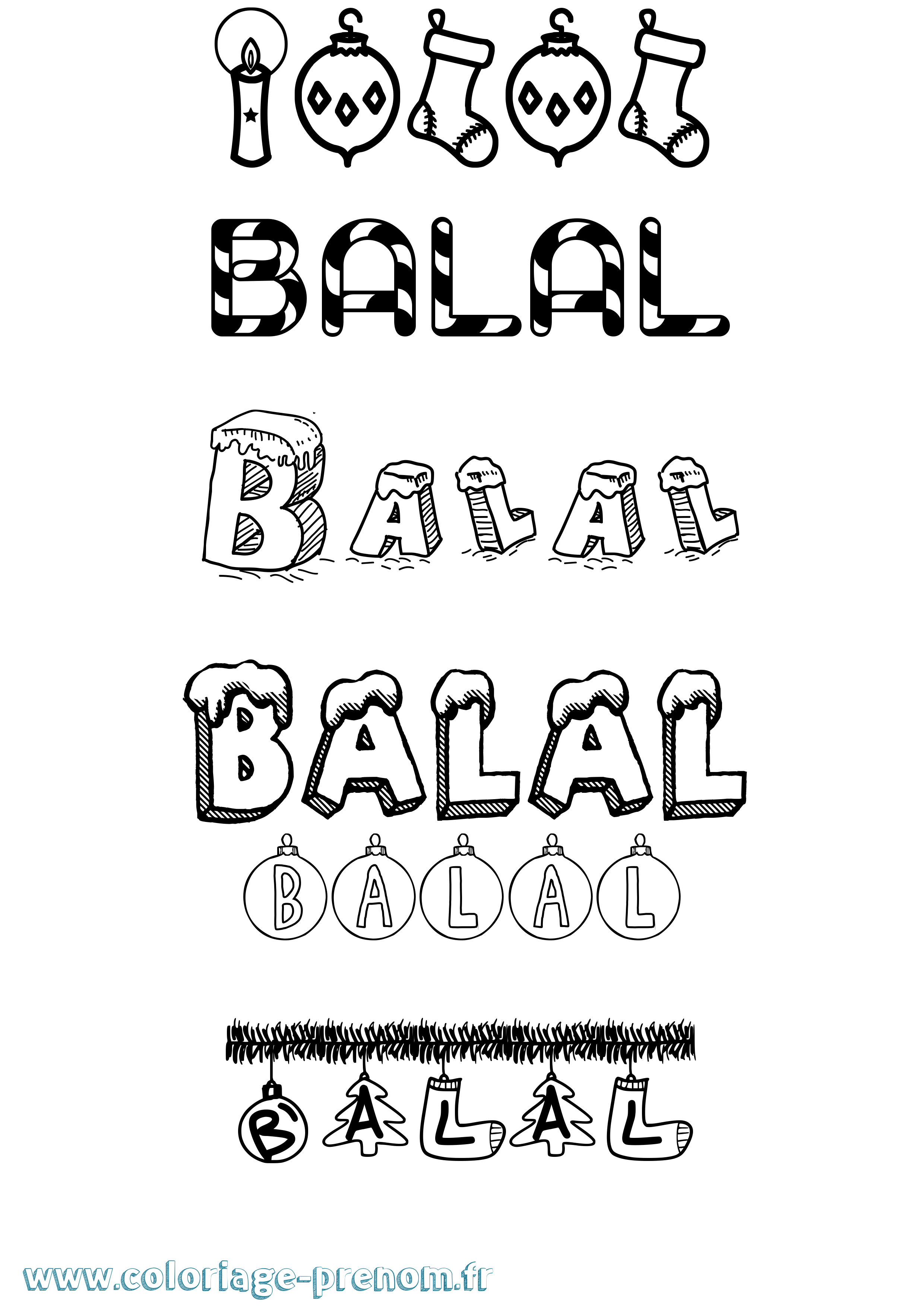 Coloriage Balal Noël Coloriage prénom Balal Noël