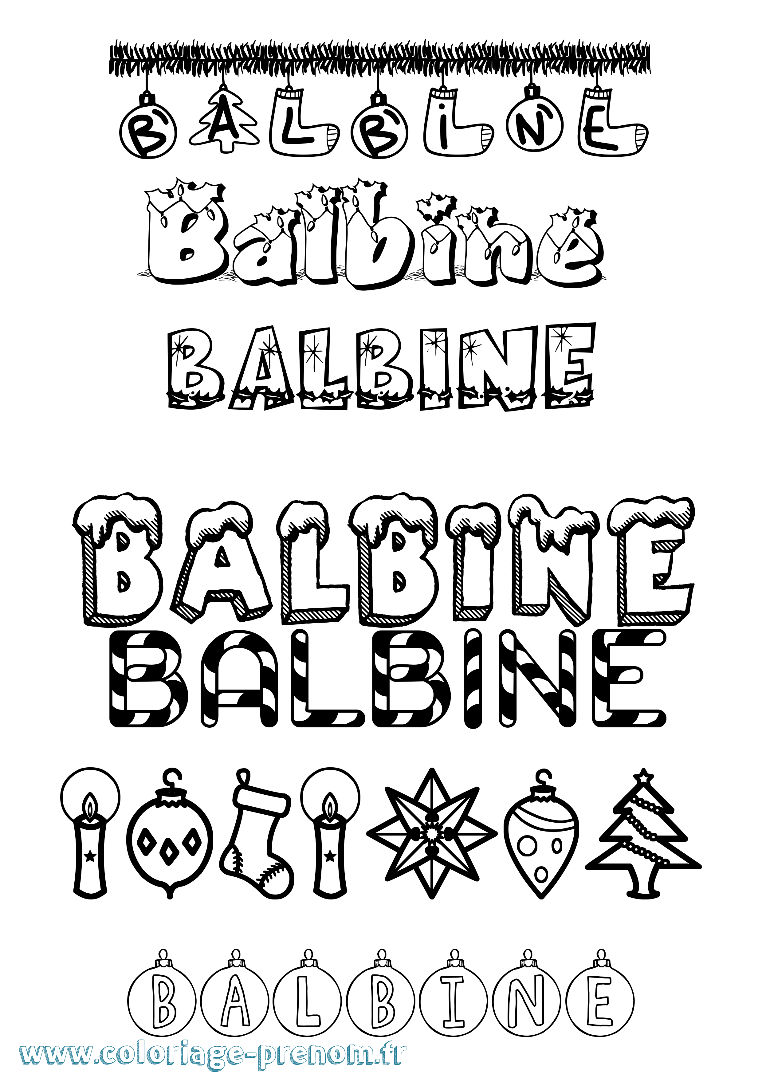Coloriage prénom Balbine Noël