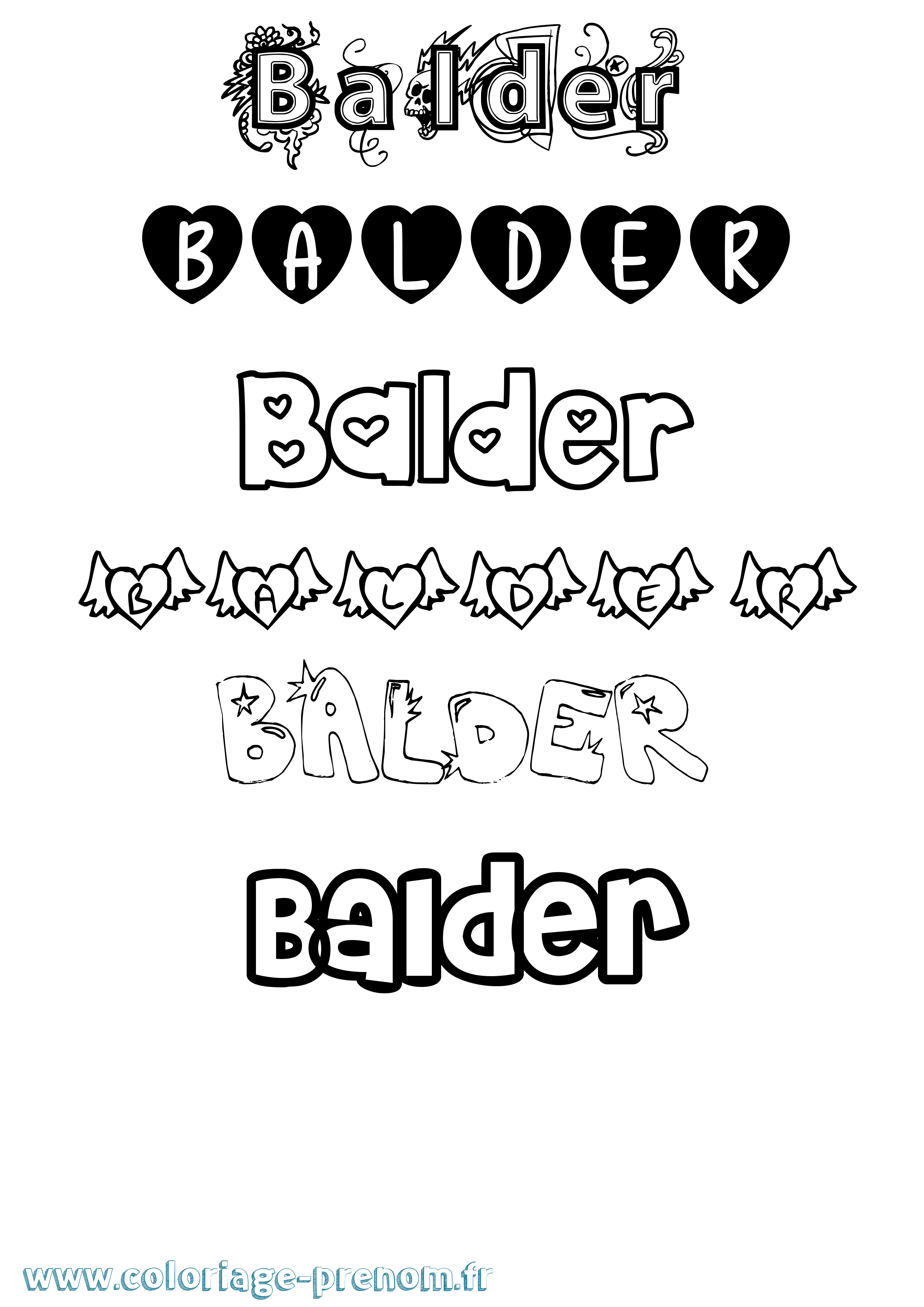 Coloriage Balder Girly Coloriage prénom Balder Girly