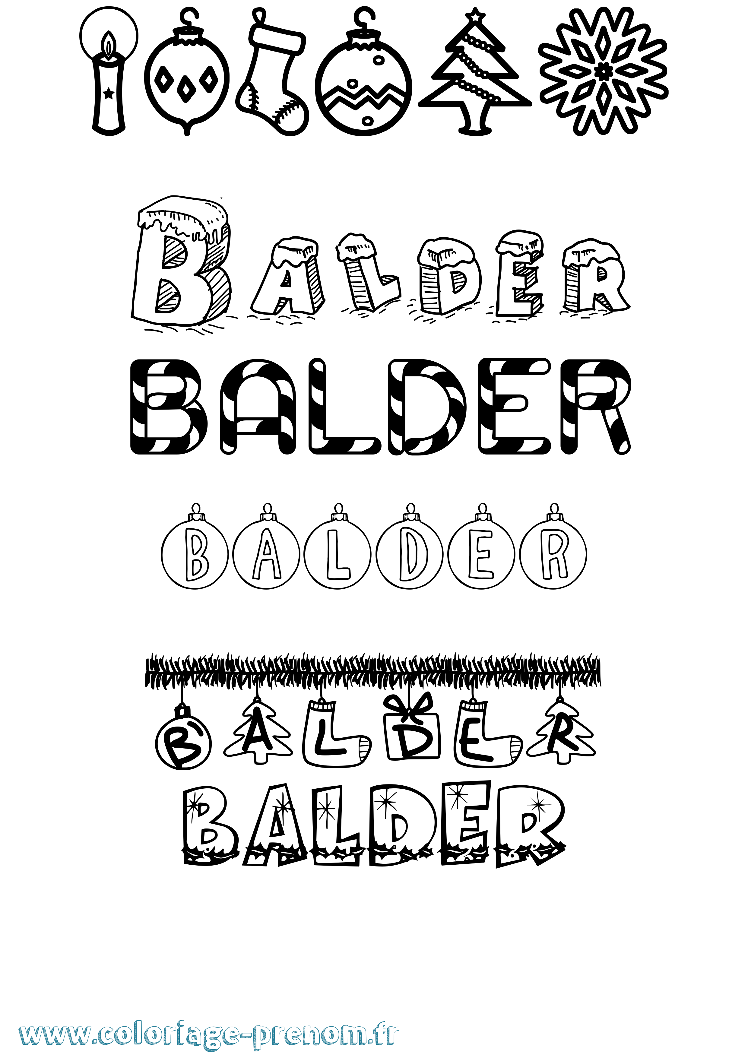 Coloriage Balder Noël Coloriage prénom Balder Noël