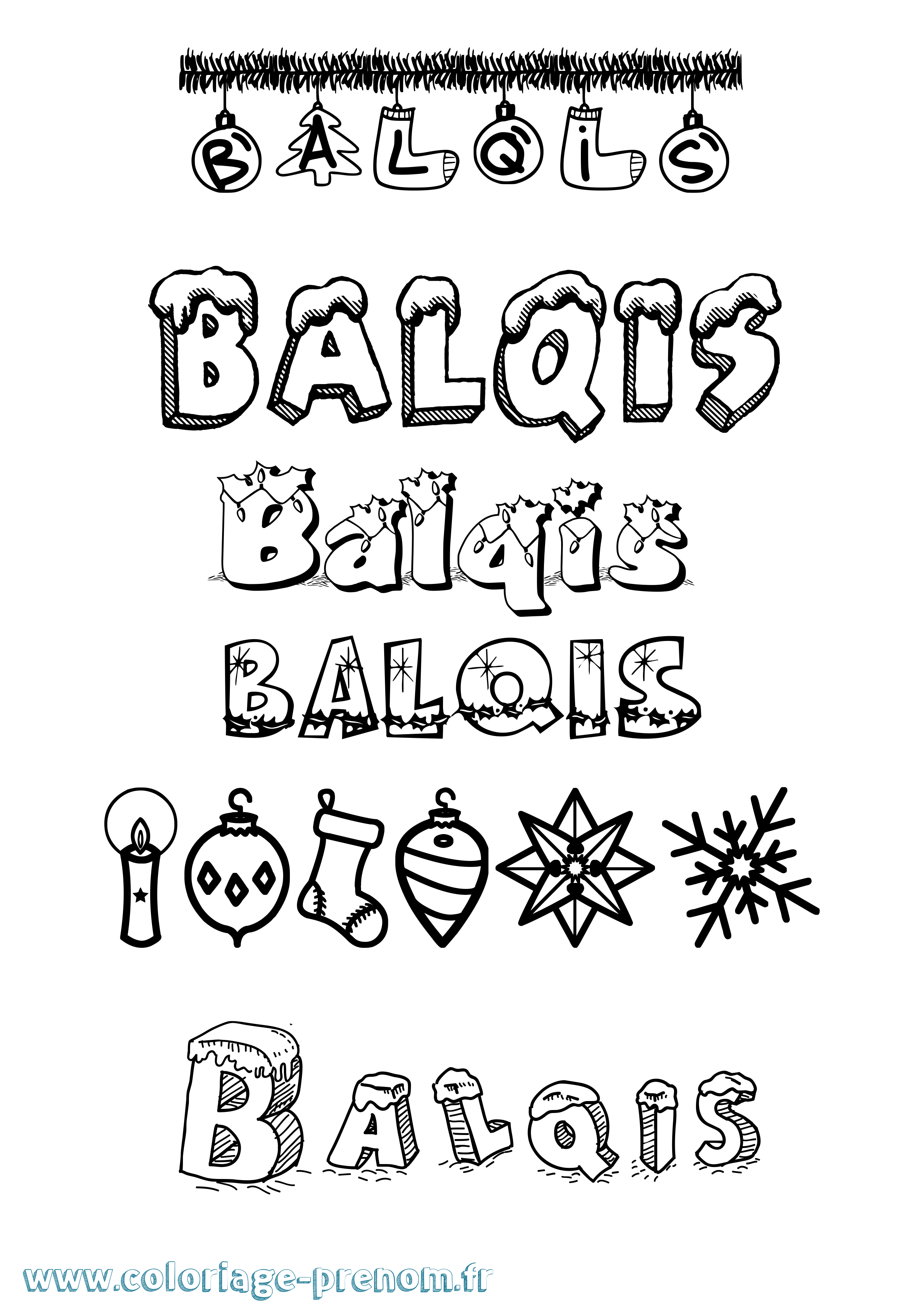 Coloriage Balqis Noël Coloriage prénom Balqis Noël