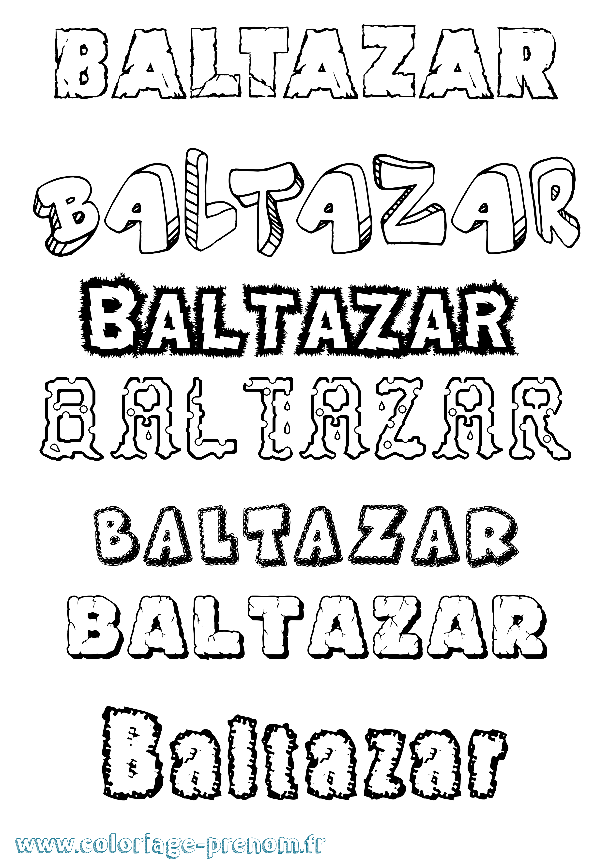 Coloriage prénom Baltazar Destructuré