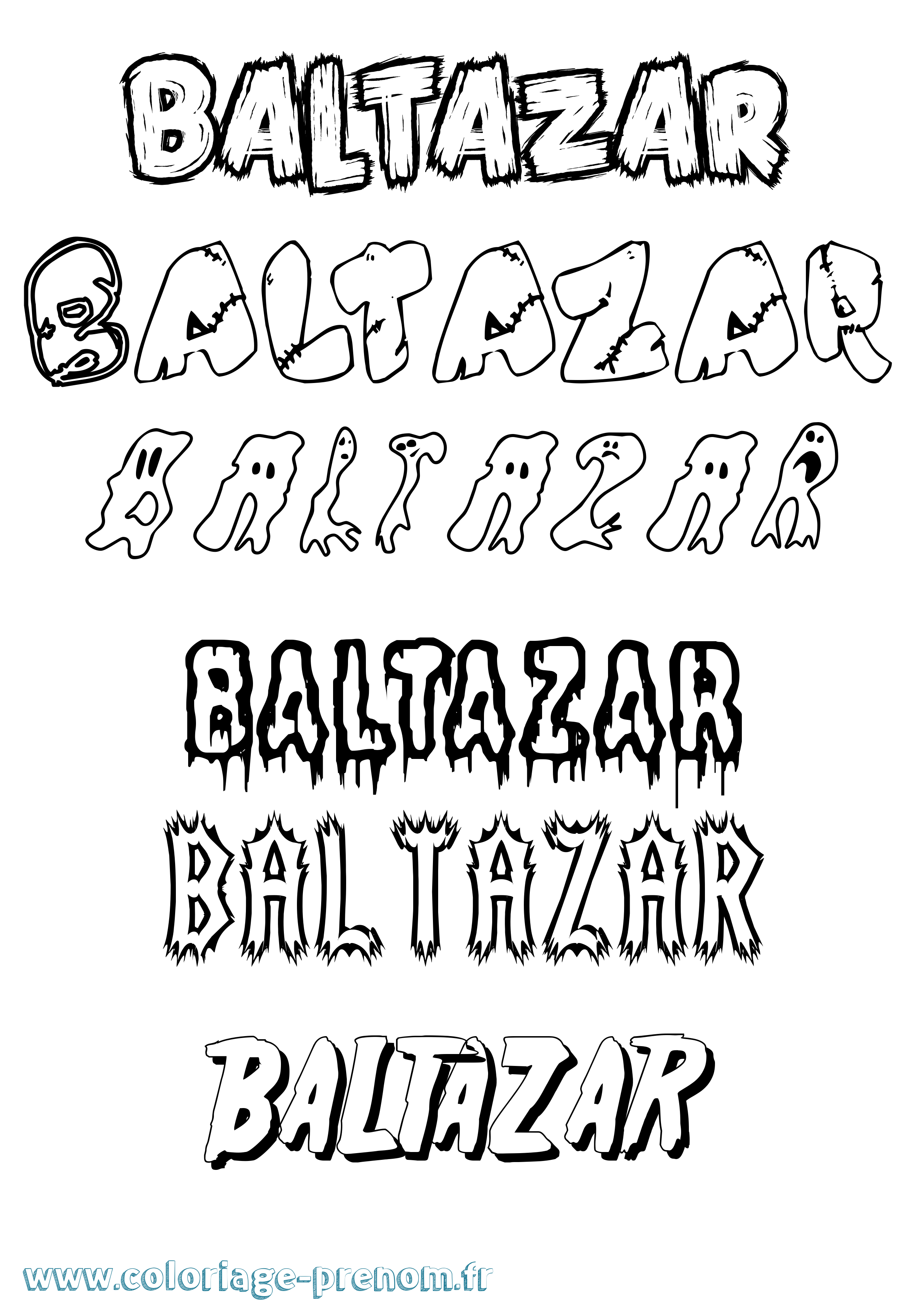 Coloriage prénom Baltazar Frisson