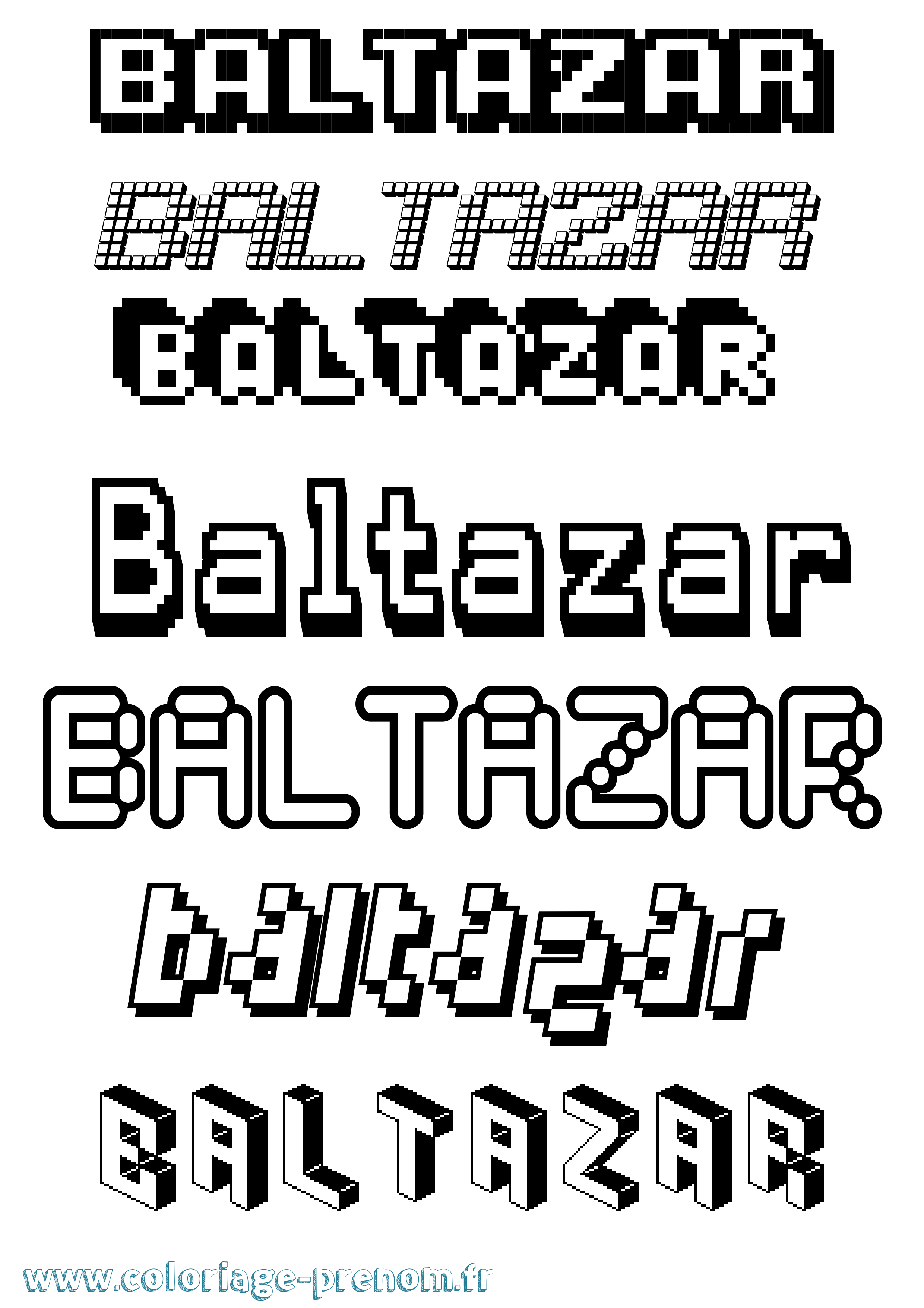 Coloriage prénom Baltazar Pixel