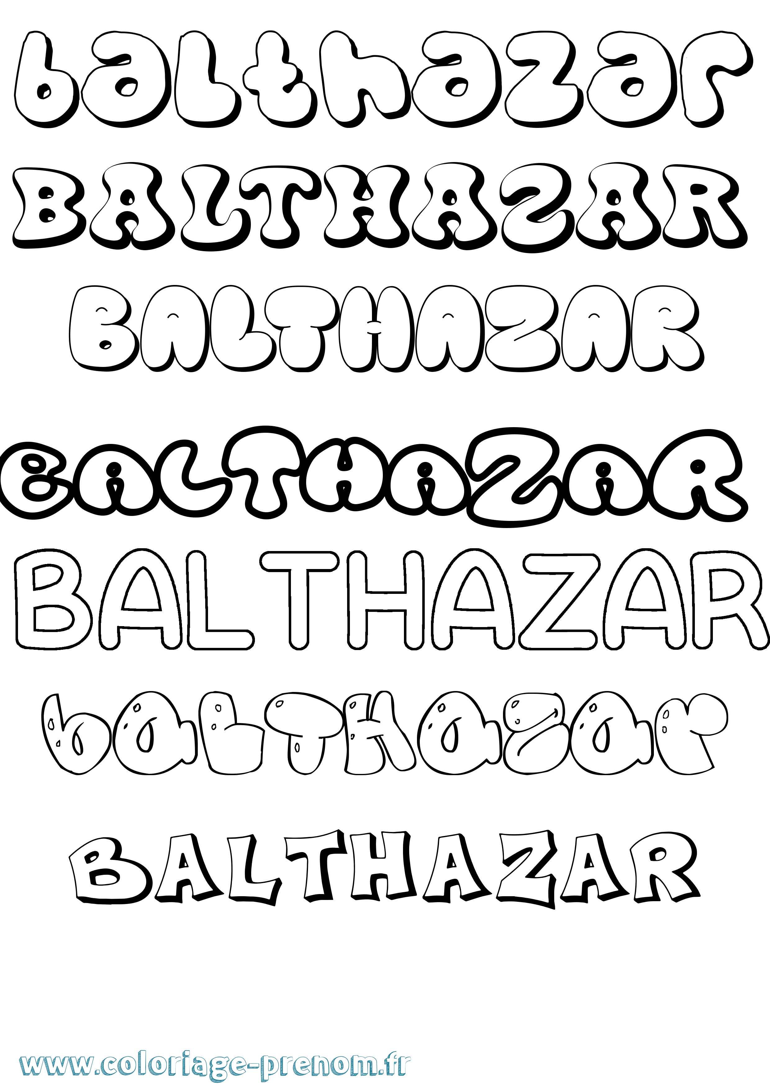 Coloriage prénom Balthazar Bubble