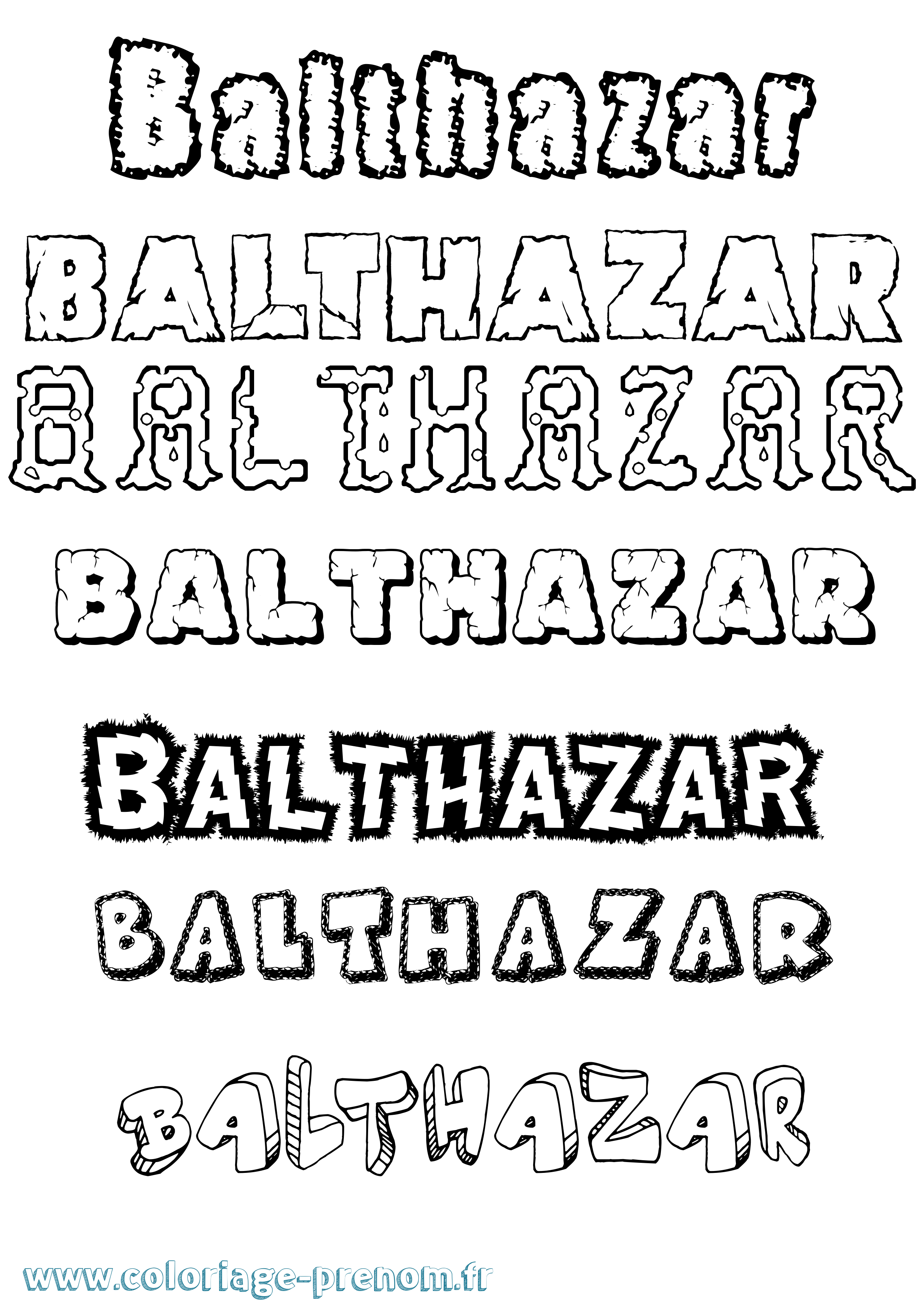 Coloriage prénom Balthazar Destructuré