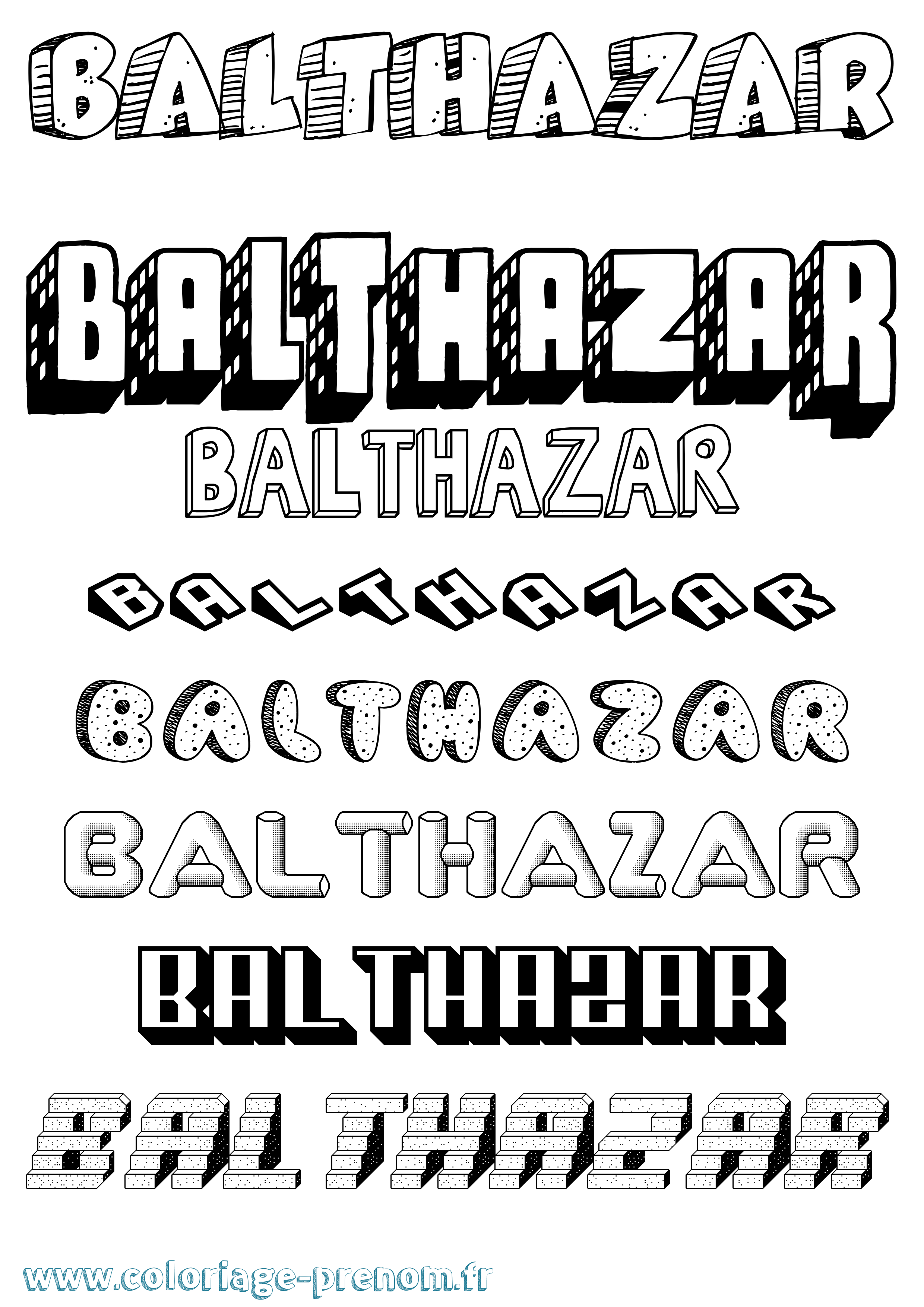 Coloriage prénom Balthazar Effet 3D