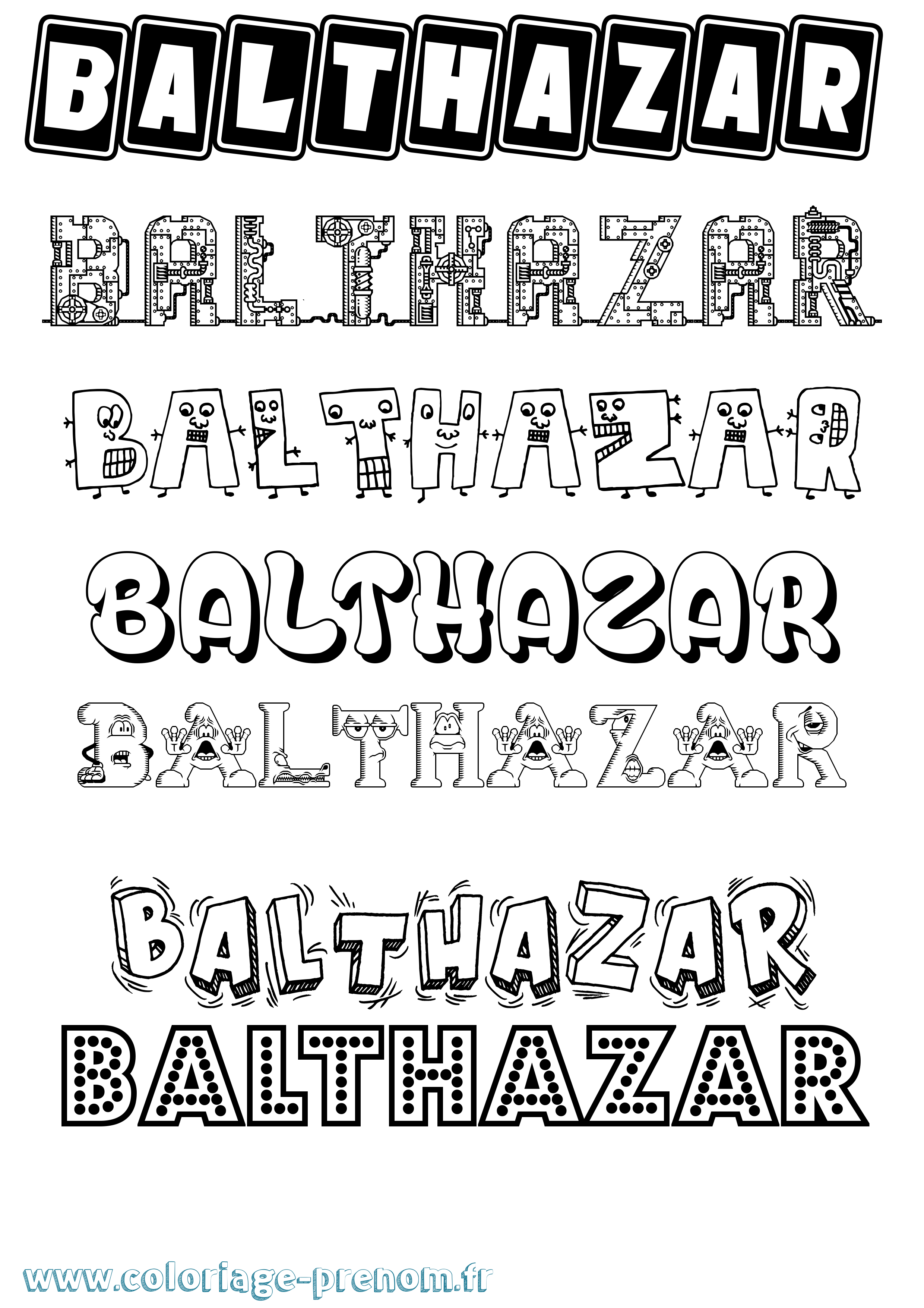Coloriage prénom Balthazar Fun