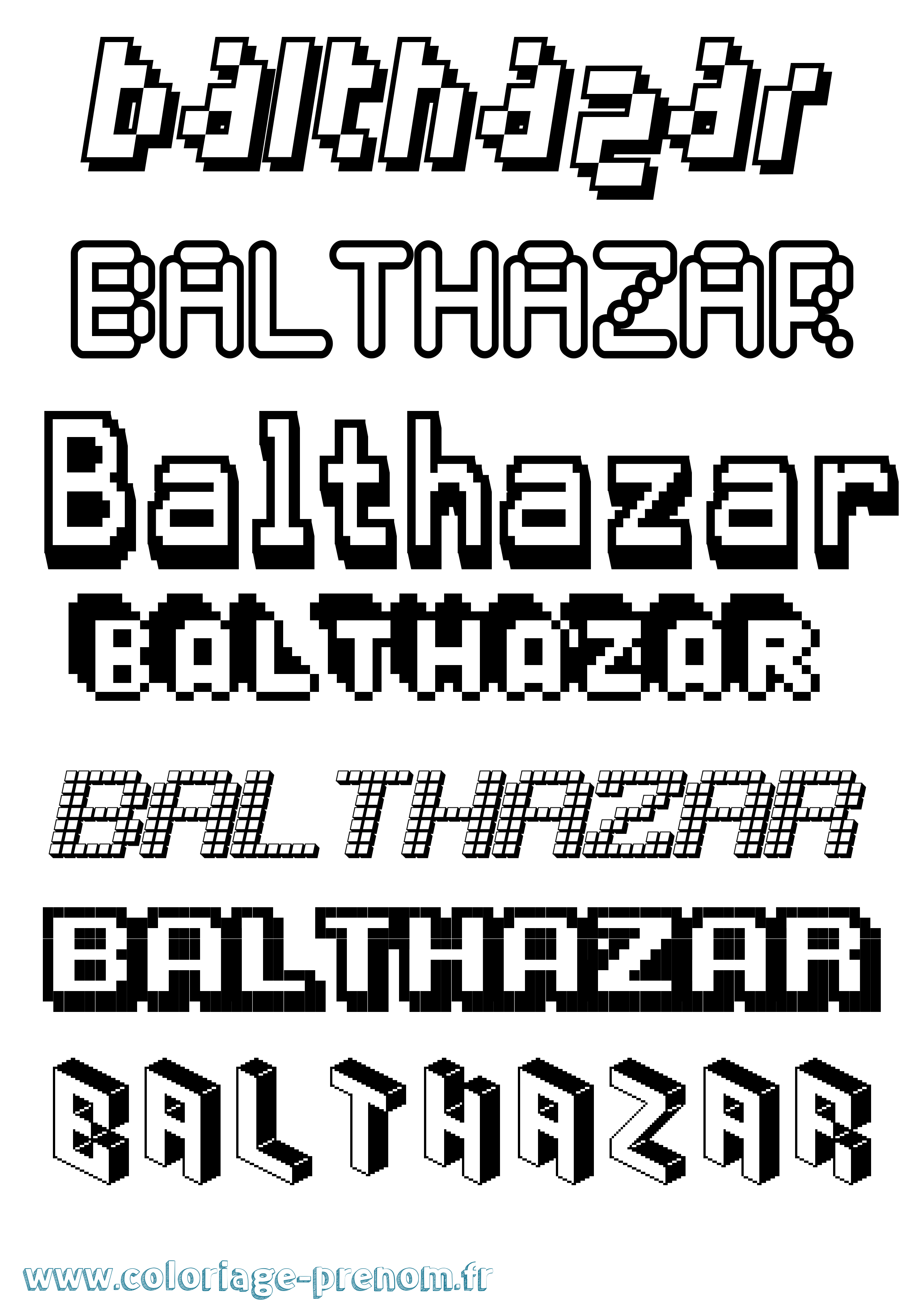 Coloriage prénom Balthazar Pixel
