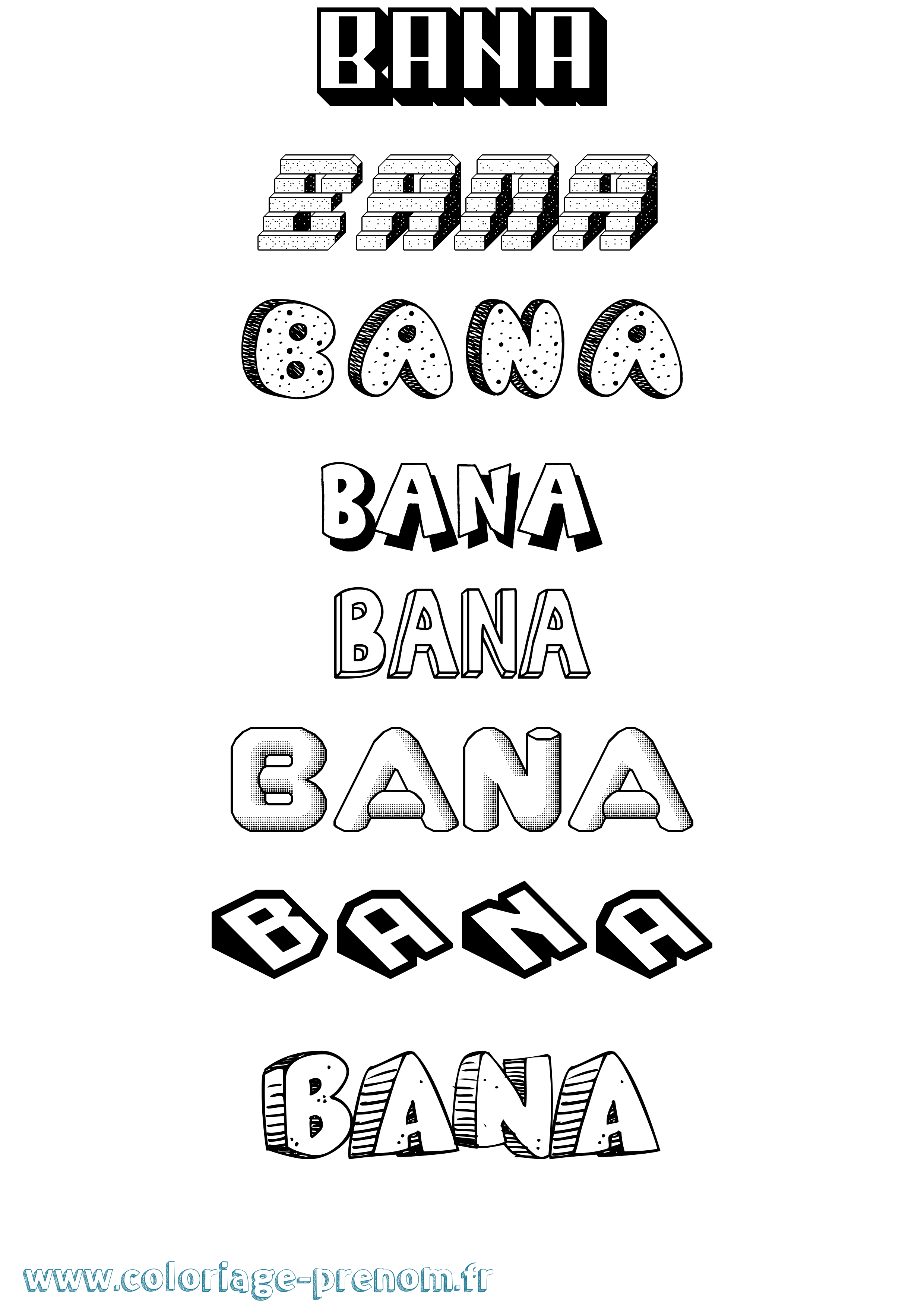 Coloriage prénom Bana Effet 3D