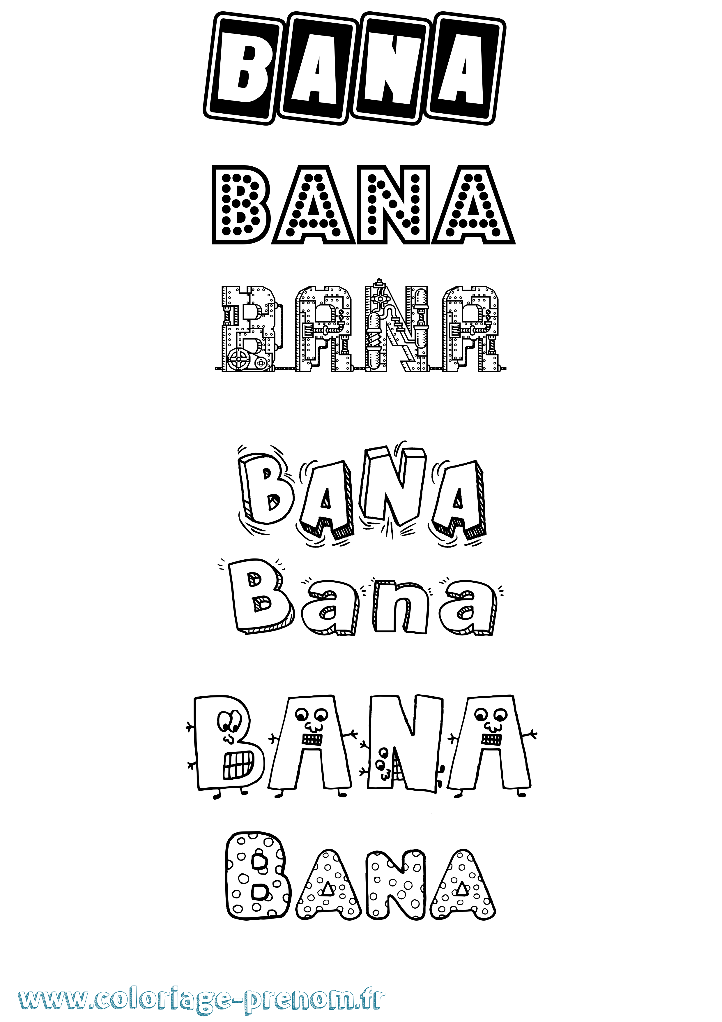 Coloriage prénom Bana Fun
