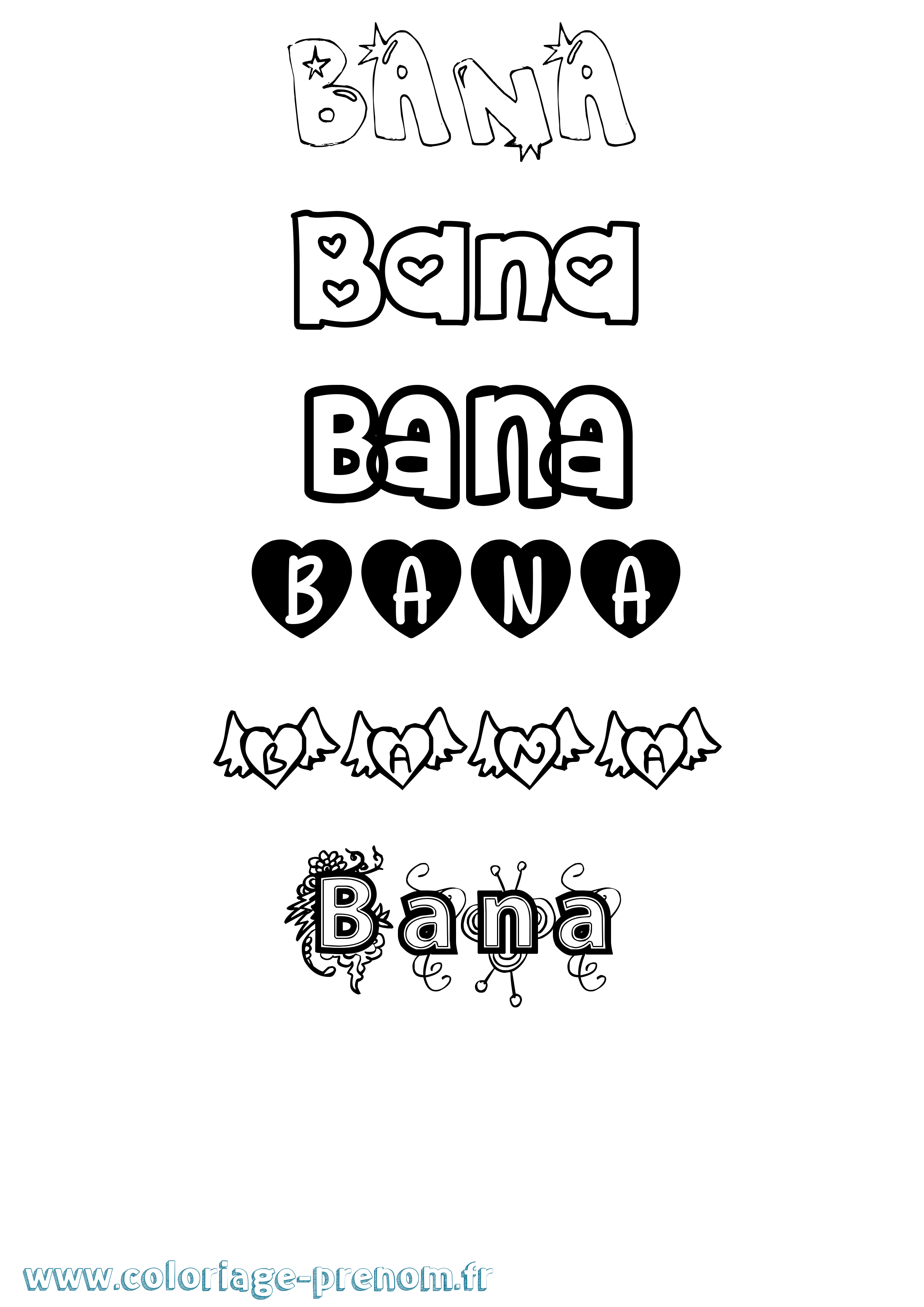 Coloriage prénom Bana Girly