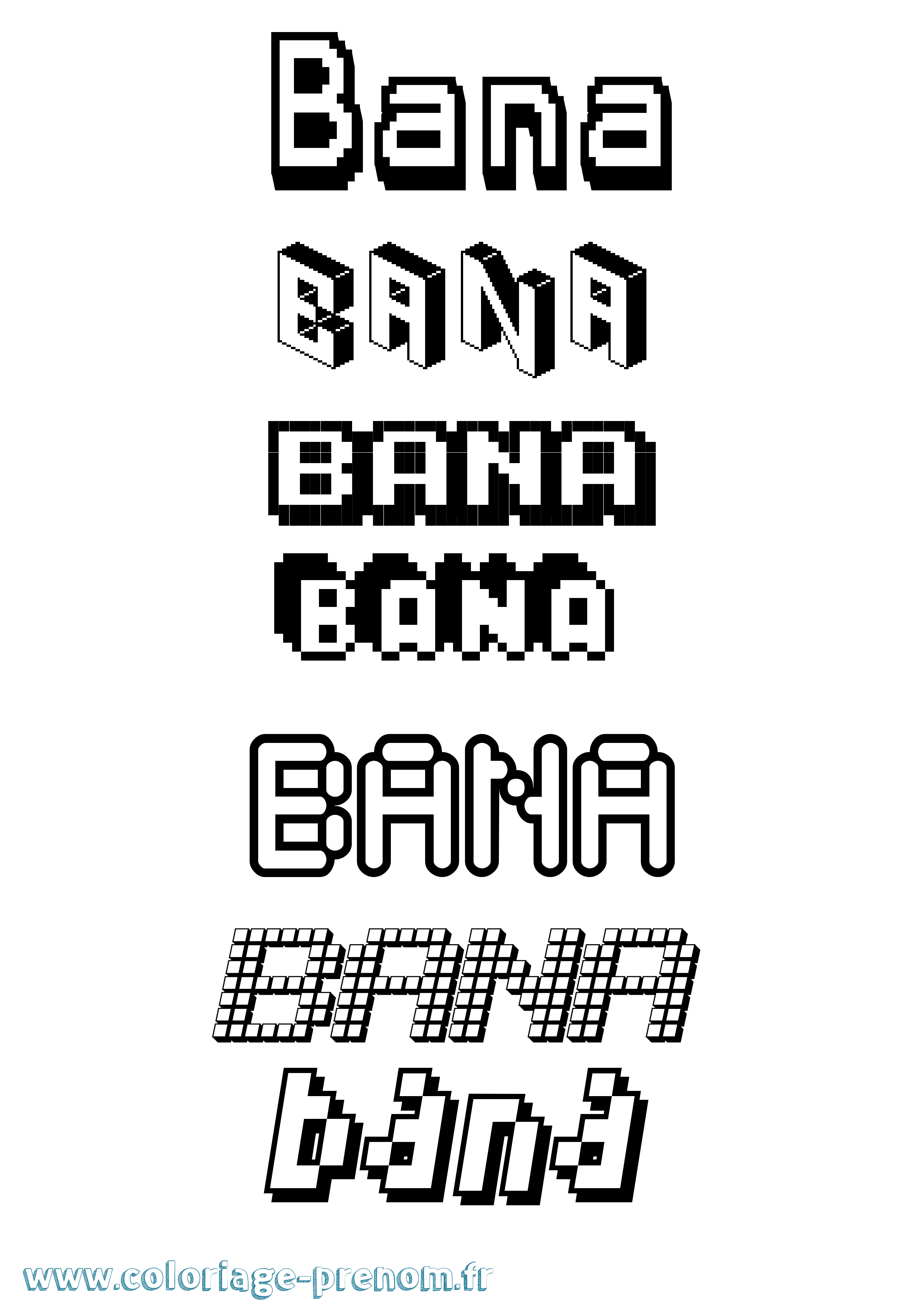 Coloriage prénom Bana Pixel