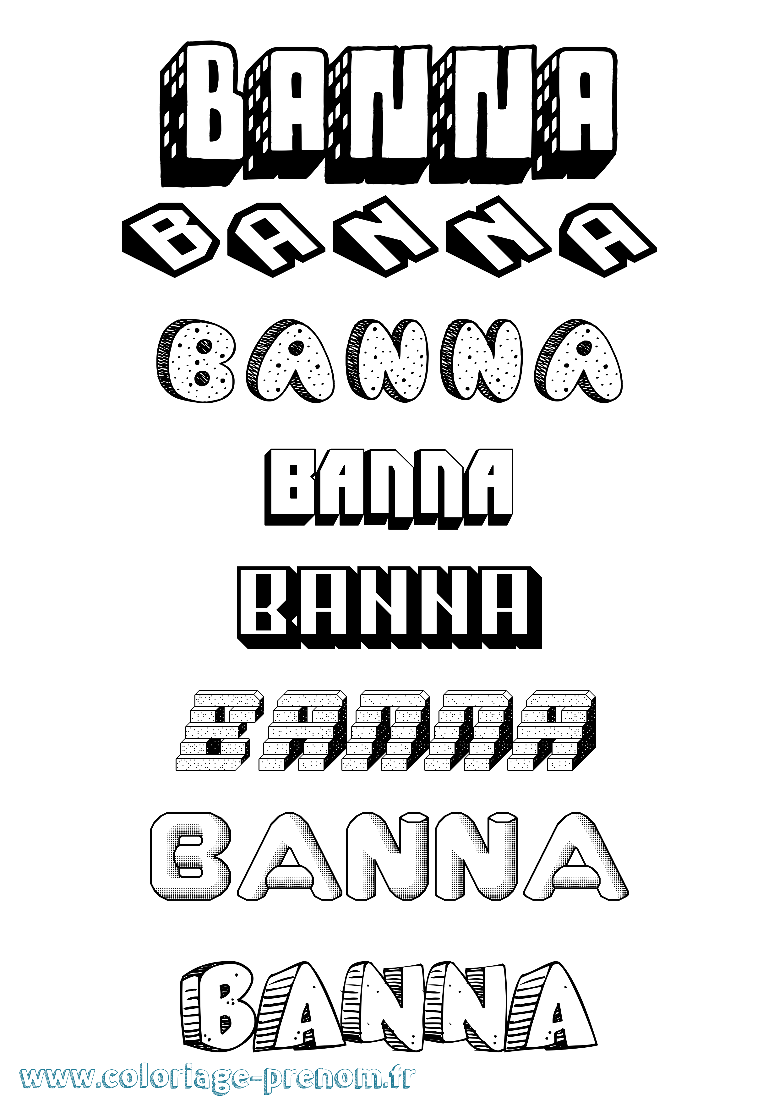 Coloriage Banna Effet 3D Coloriage prénom Banna Effet 3D