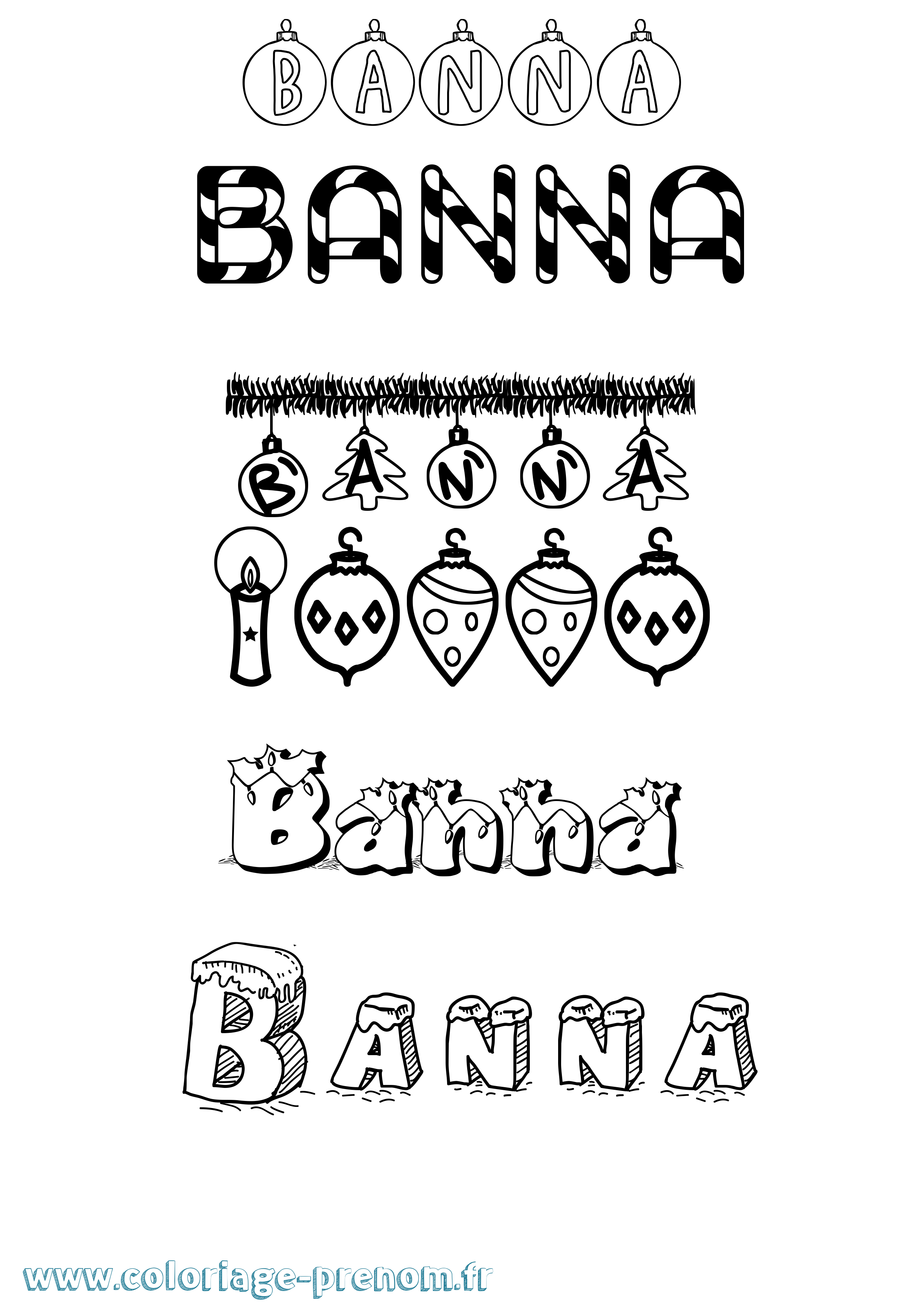 Coloriage Banna Noël Coloriage prénom Banna Noël