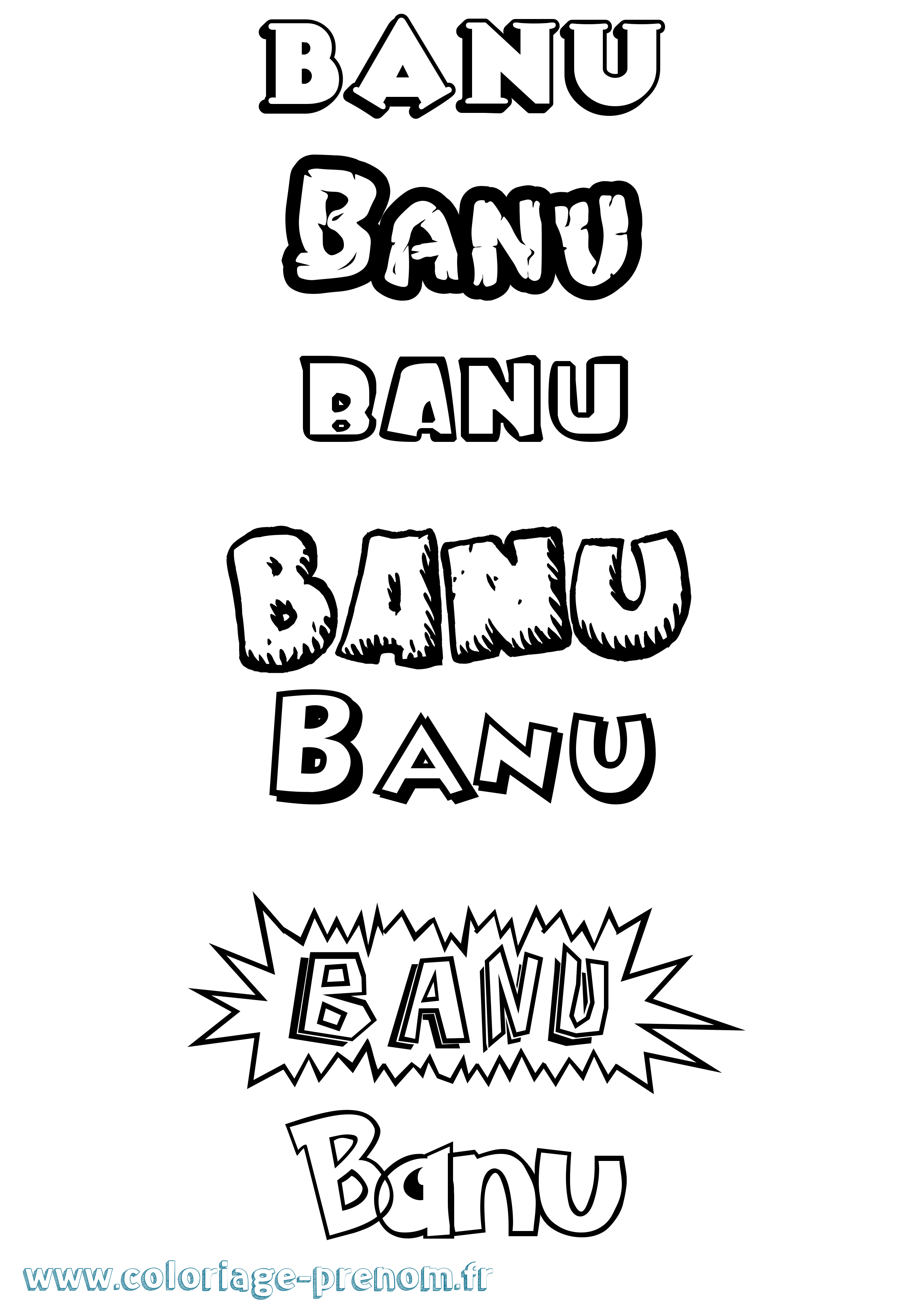 Coloriage Banu Dessin Animé Coloriage prénom Banu Dessin Animé