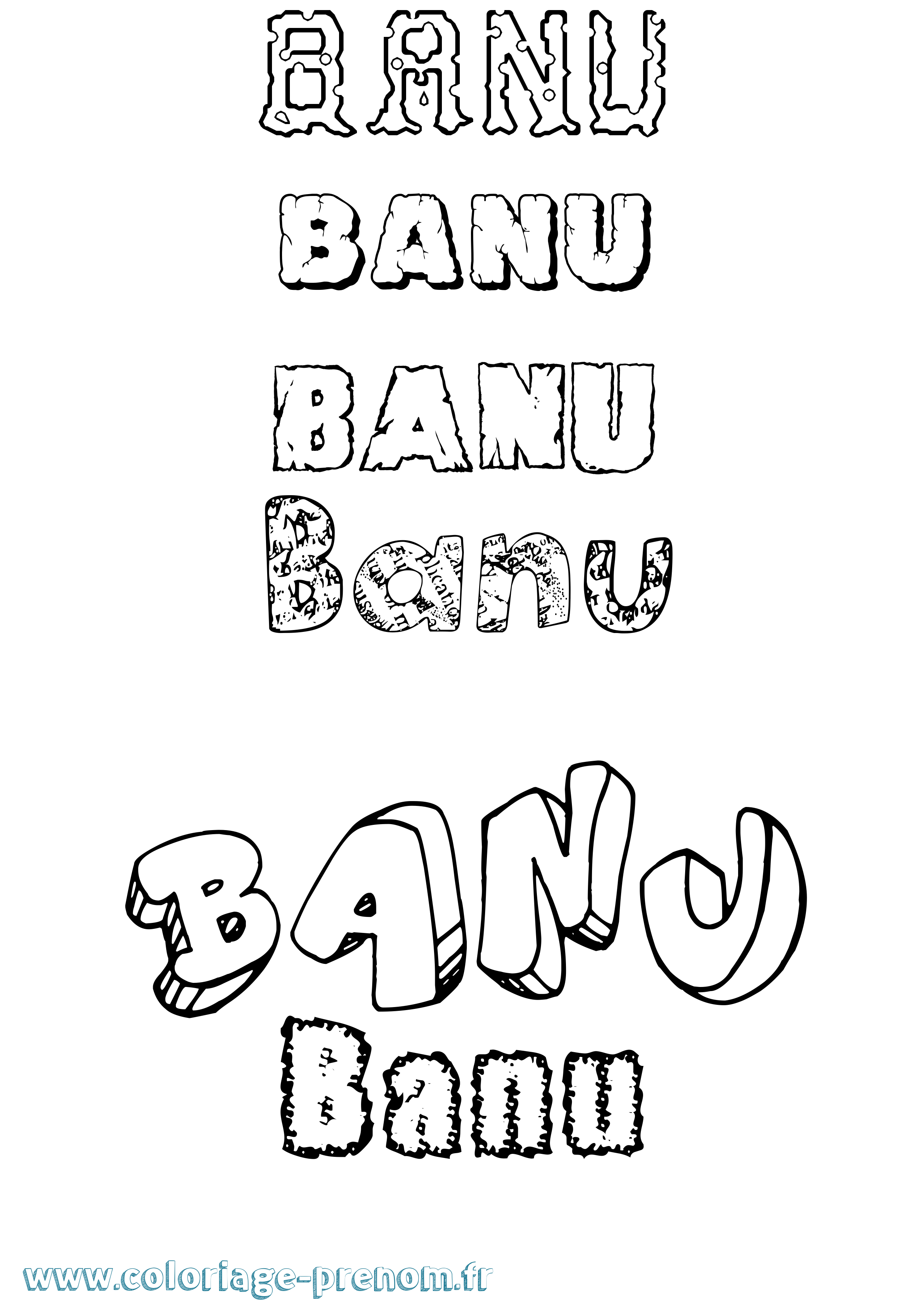 Coloriage Banu Destructuré Coloriage prénom Banu Destructuré